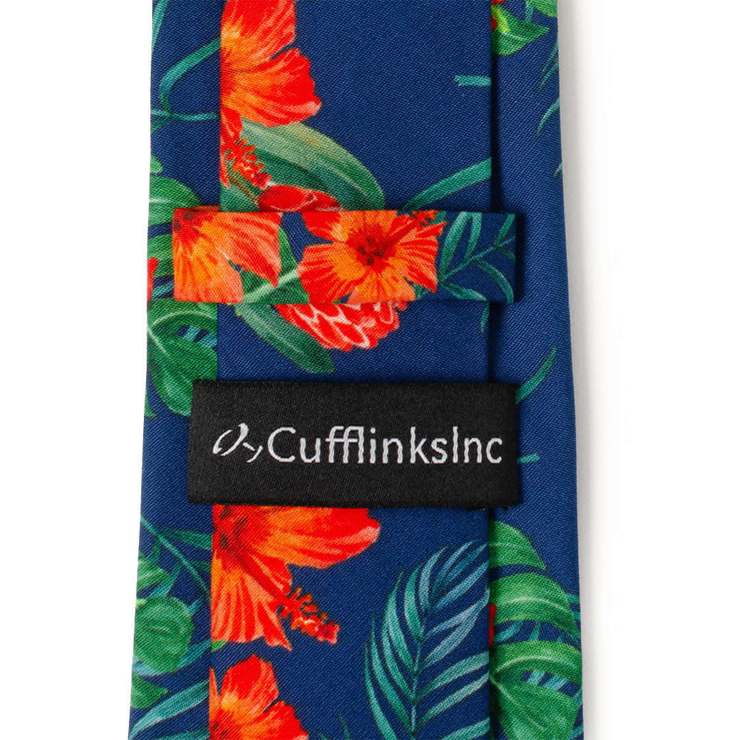Tropical Hibiscus Men's Navy Tie471