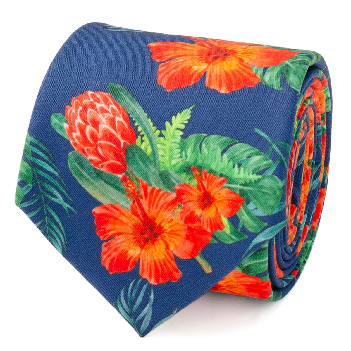 Tropical Hibiscus Men's Navy Tie302