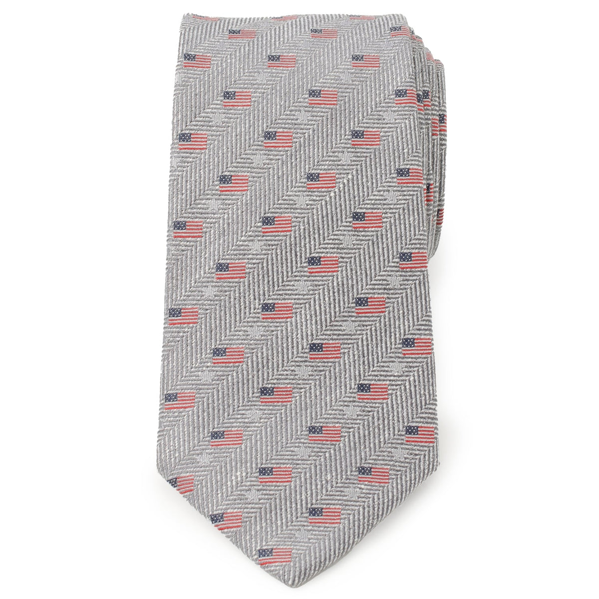 Light Gray Herringbone American Flag Men's Tie843