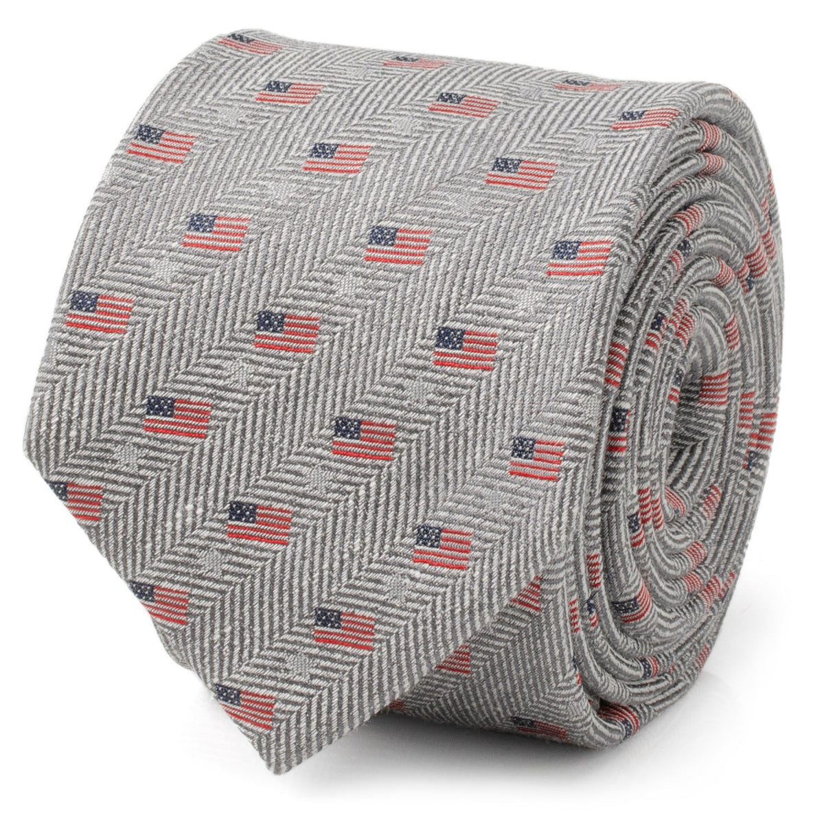 Light Gray Herringbone American Flag Men's Tie408