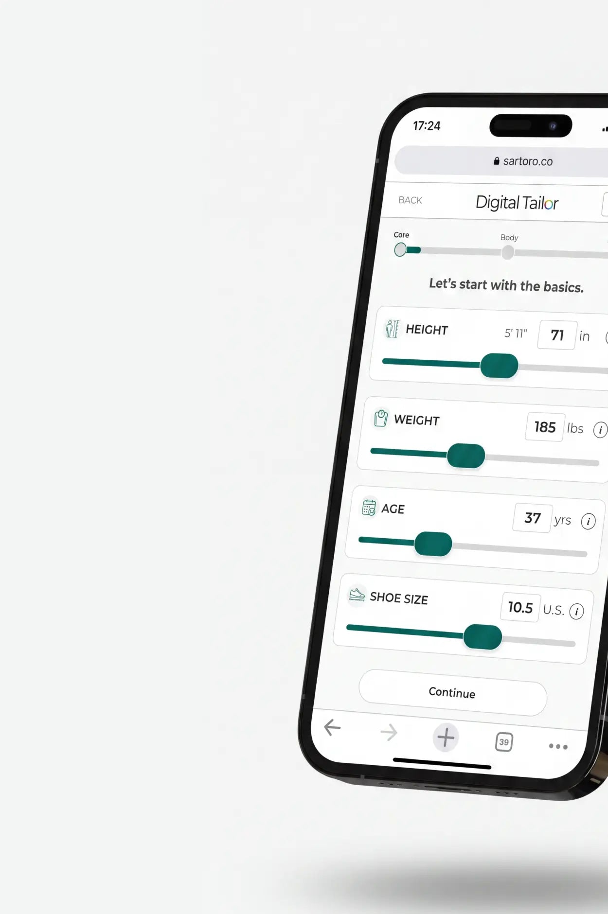 Digital tailor app on an iPhone