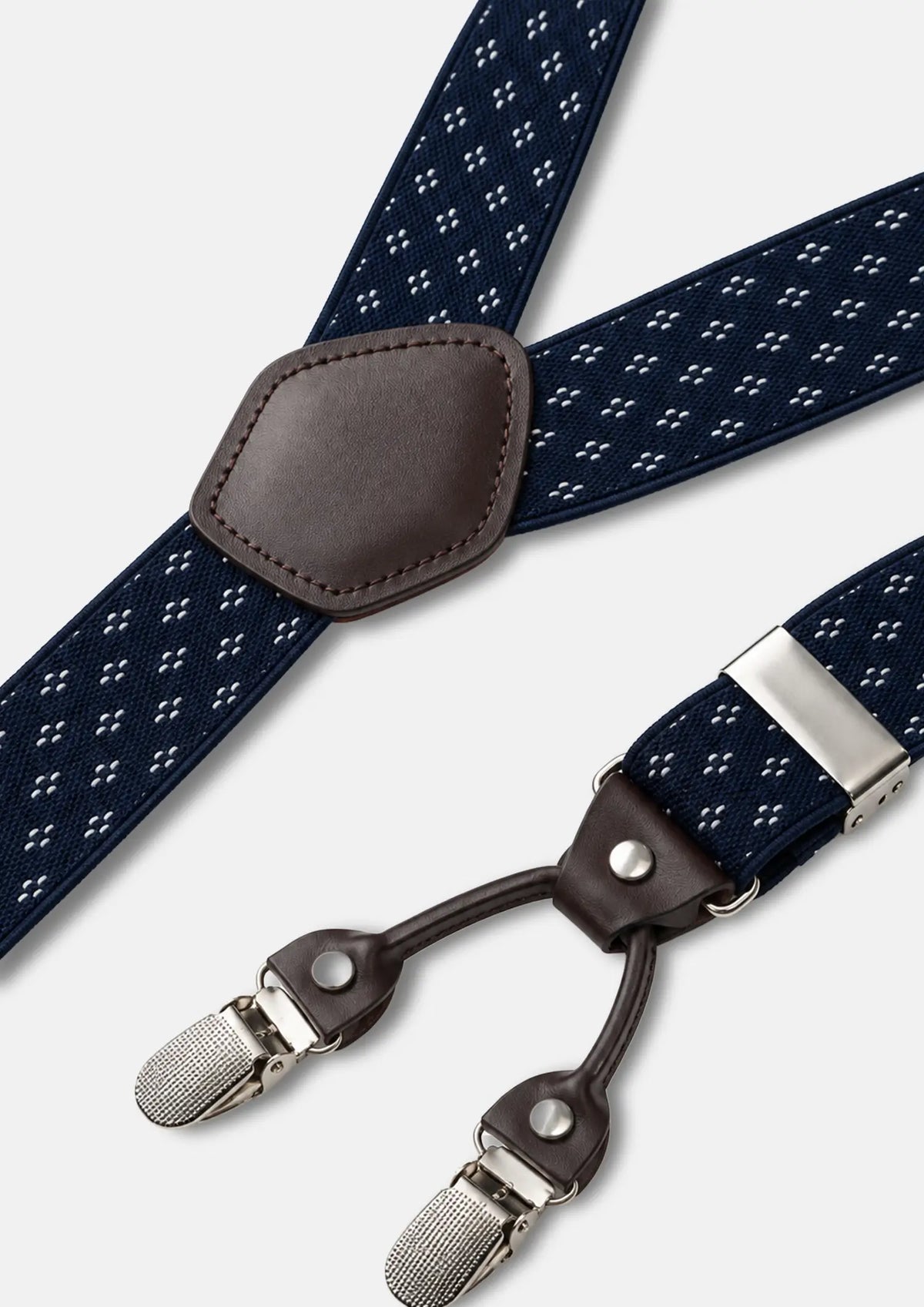 Navy Diamond Suspenders - diamond pattern, slider and clip detail169