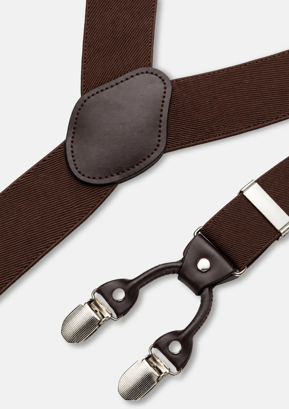 Chocolate Brown Suspenders - strap, slider and clip detail470