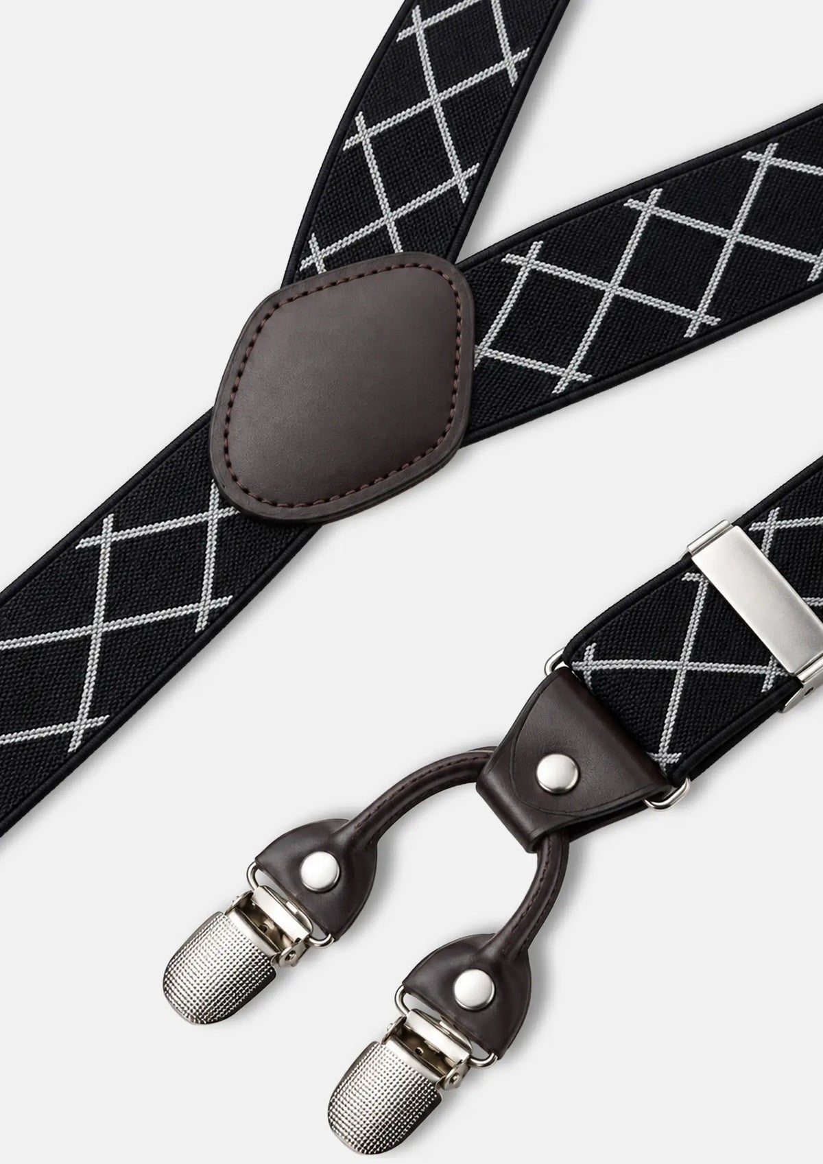 Black Diamond Grid Suspenders - diamond grid pattern, slider and clip detail709