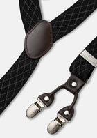 Black Lattice Suspenders - lattice pattern, slider and clip detail247