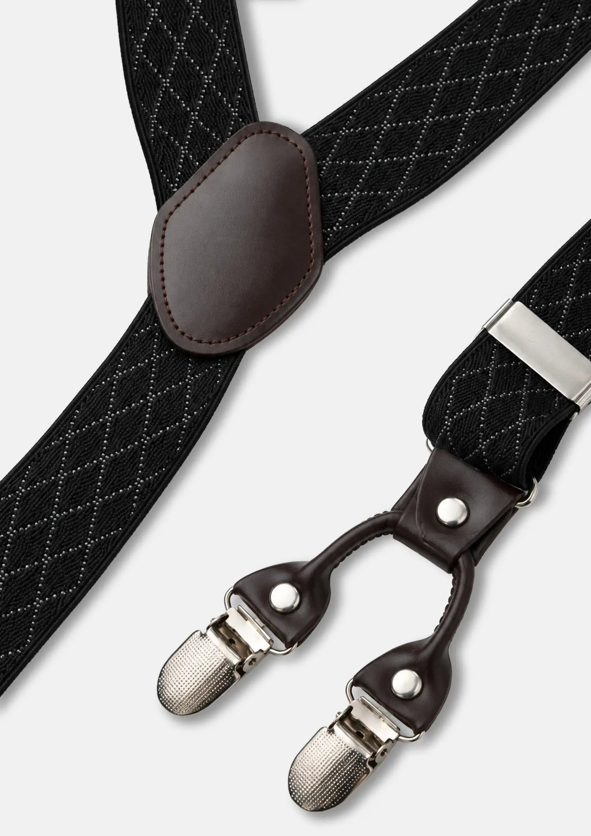 Black Lattice Suspenders - lattice pattern, slider and clip detail191