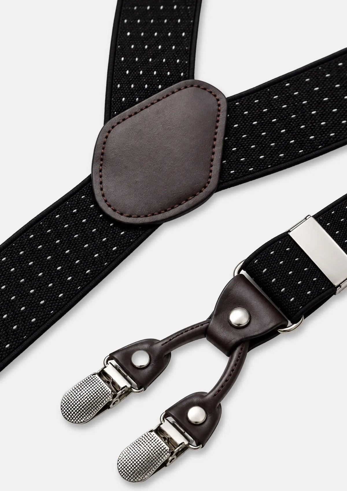 Black Pin Dot Suspenders - pin-dot pattern, slider and clip detail857