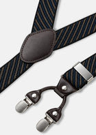 Blue & Tan Striped Suspenders - striped pattern, slider and clip detail627