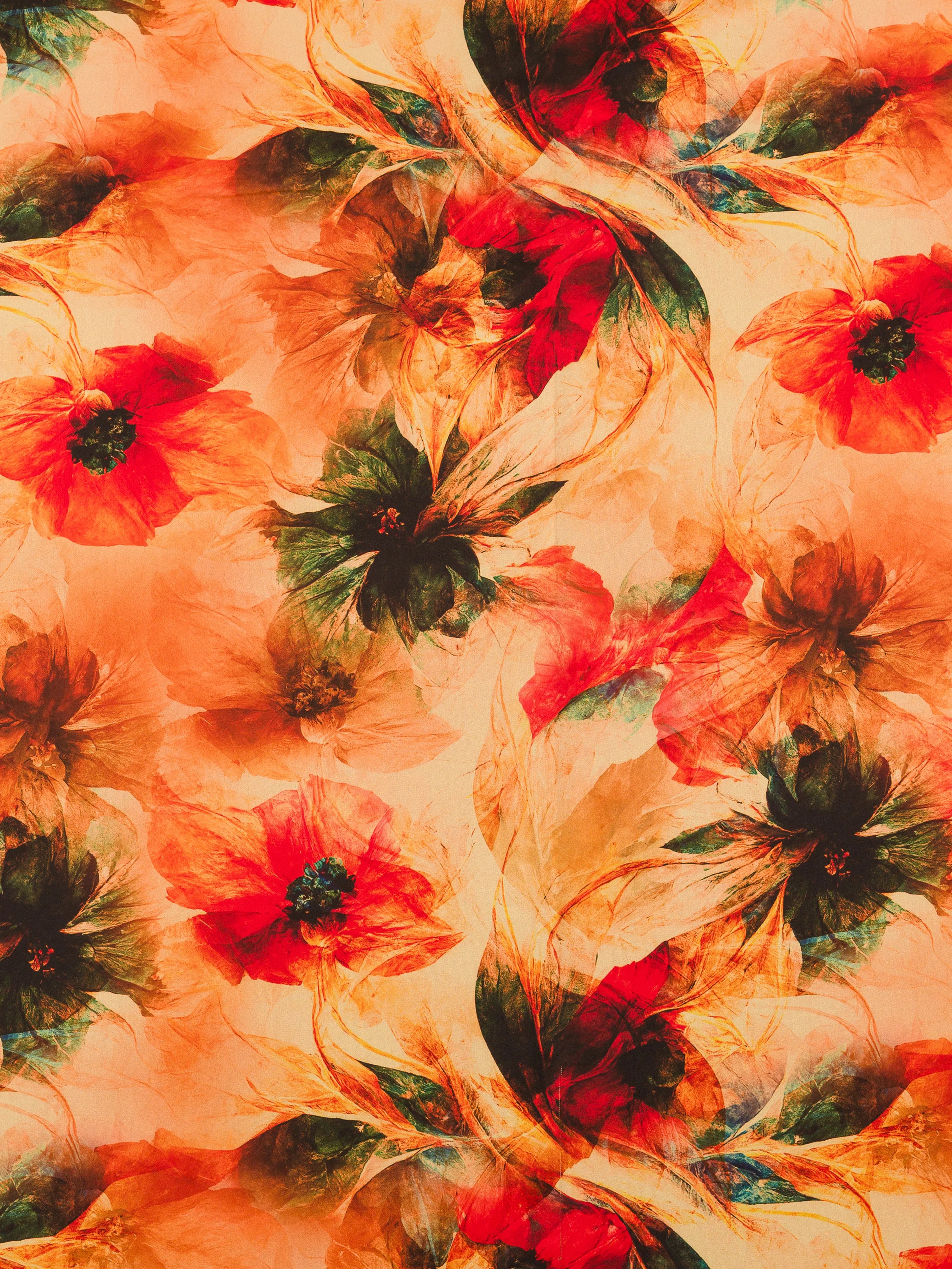 Sunset Poppy Silk Shirt - fabric close-up788