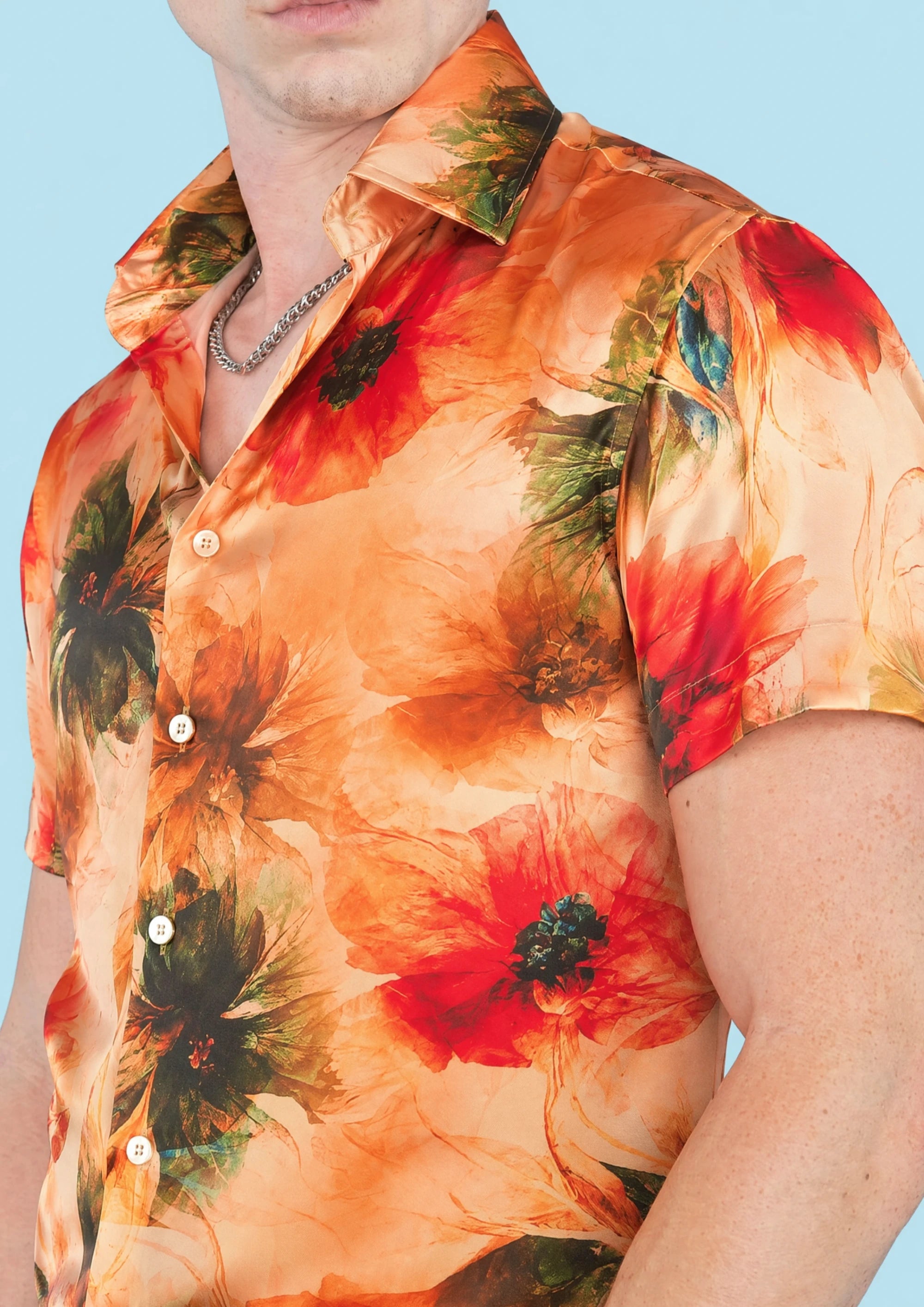 Sunset Poppy Silk Shirt458