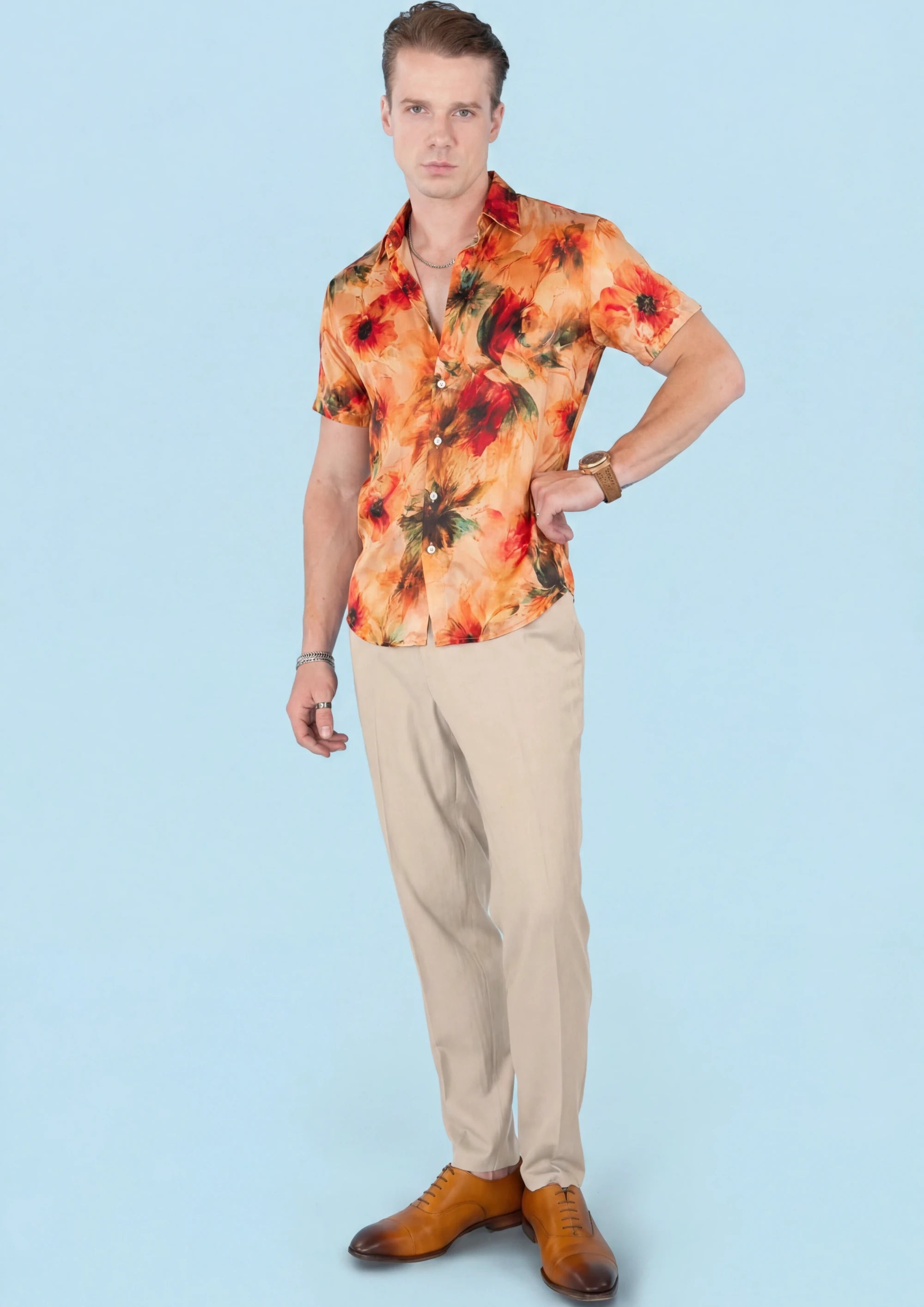 Sunset Poppy Silk Shirt674