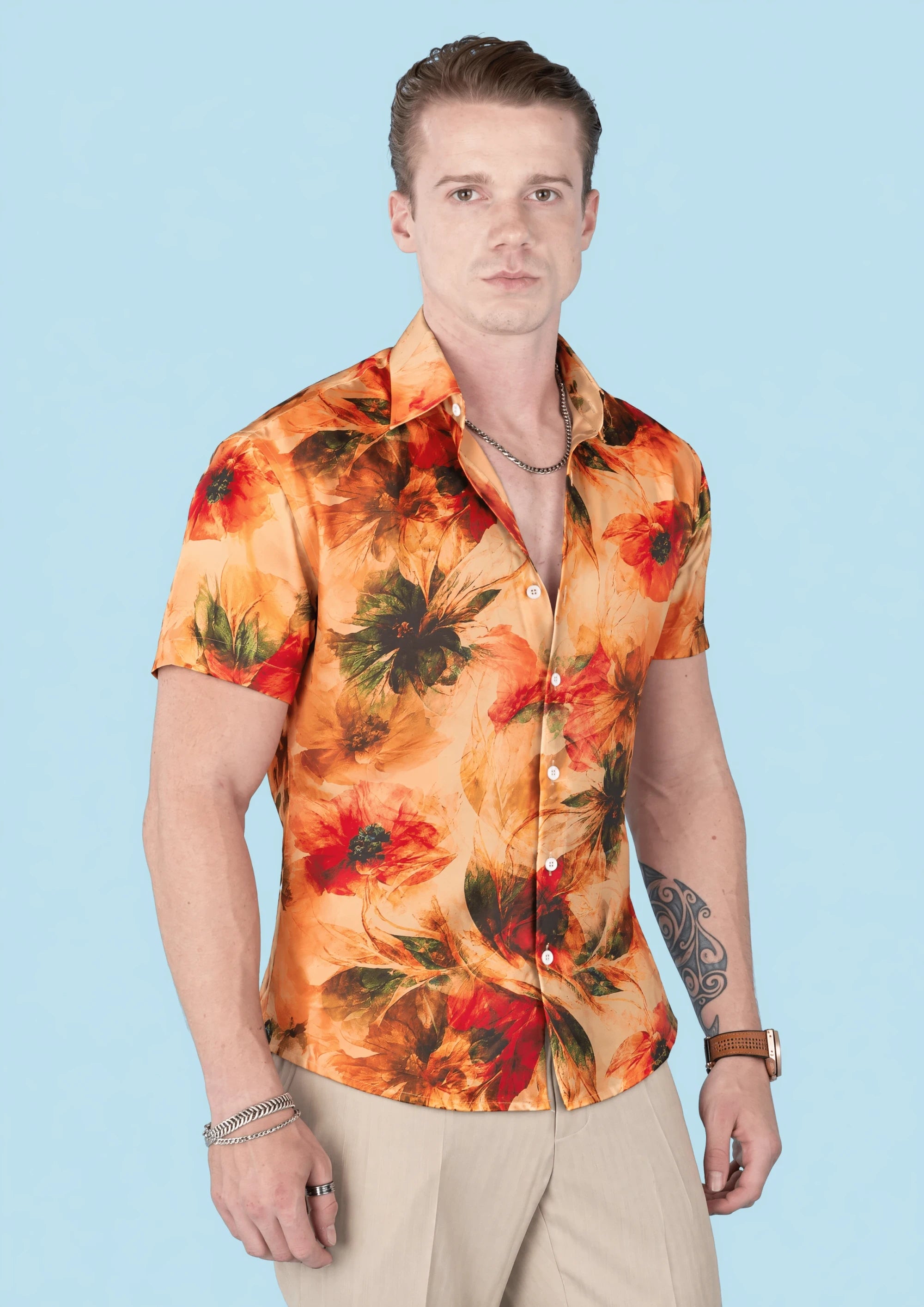 Sunset Poppy Silk Shirt527
