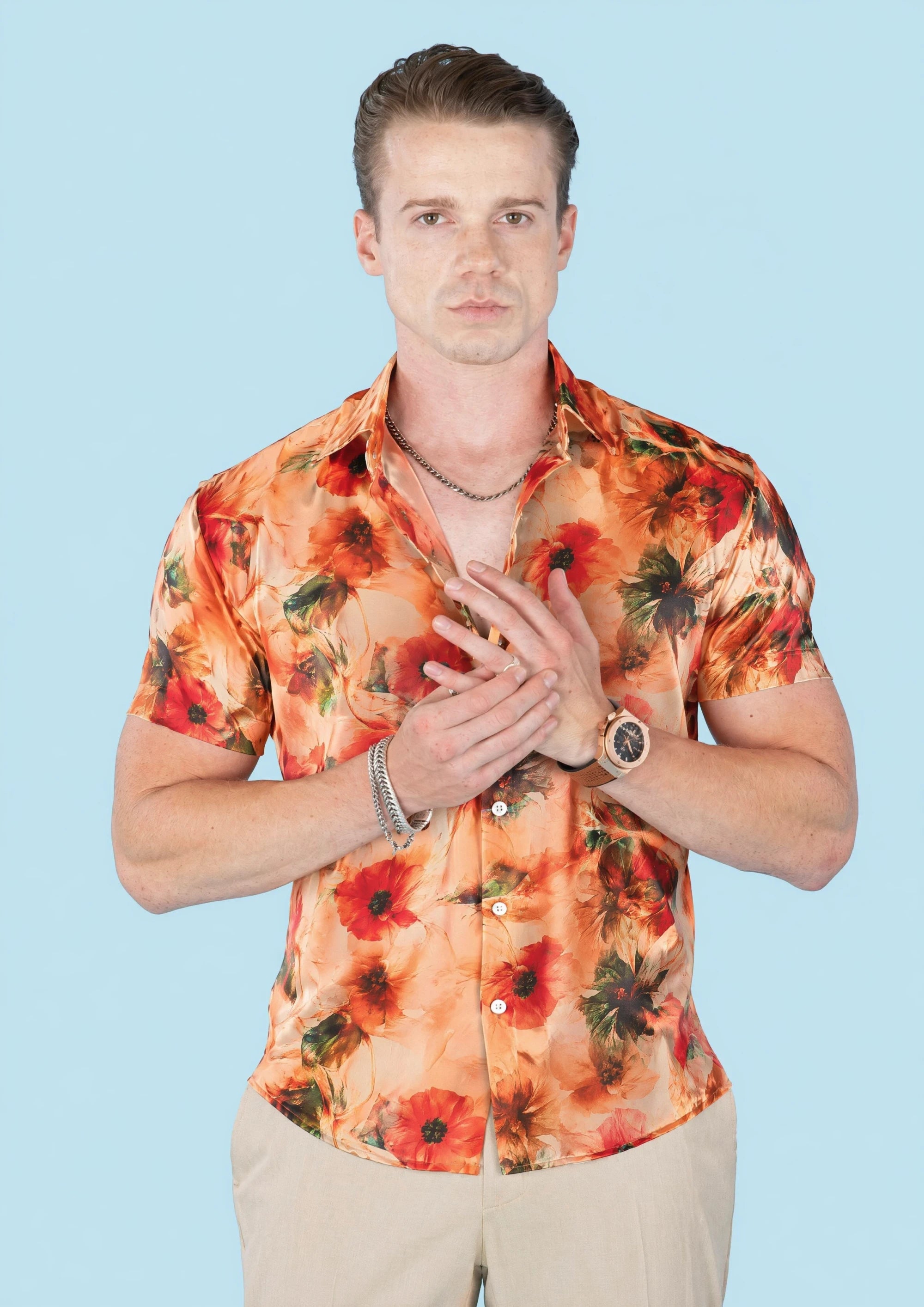 Sunset Poppy Silk Shirt761