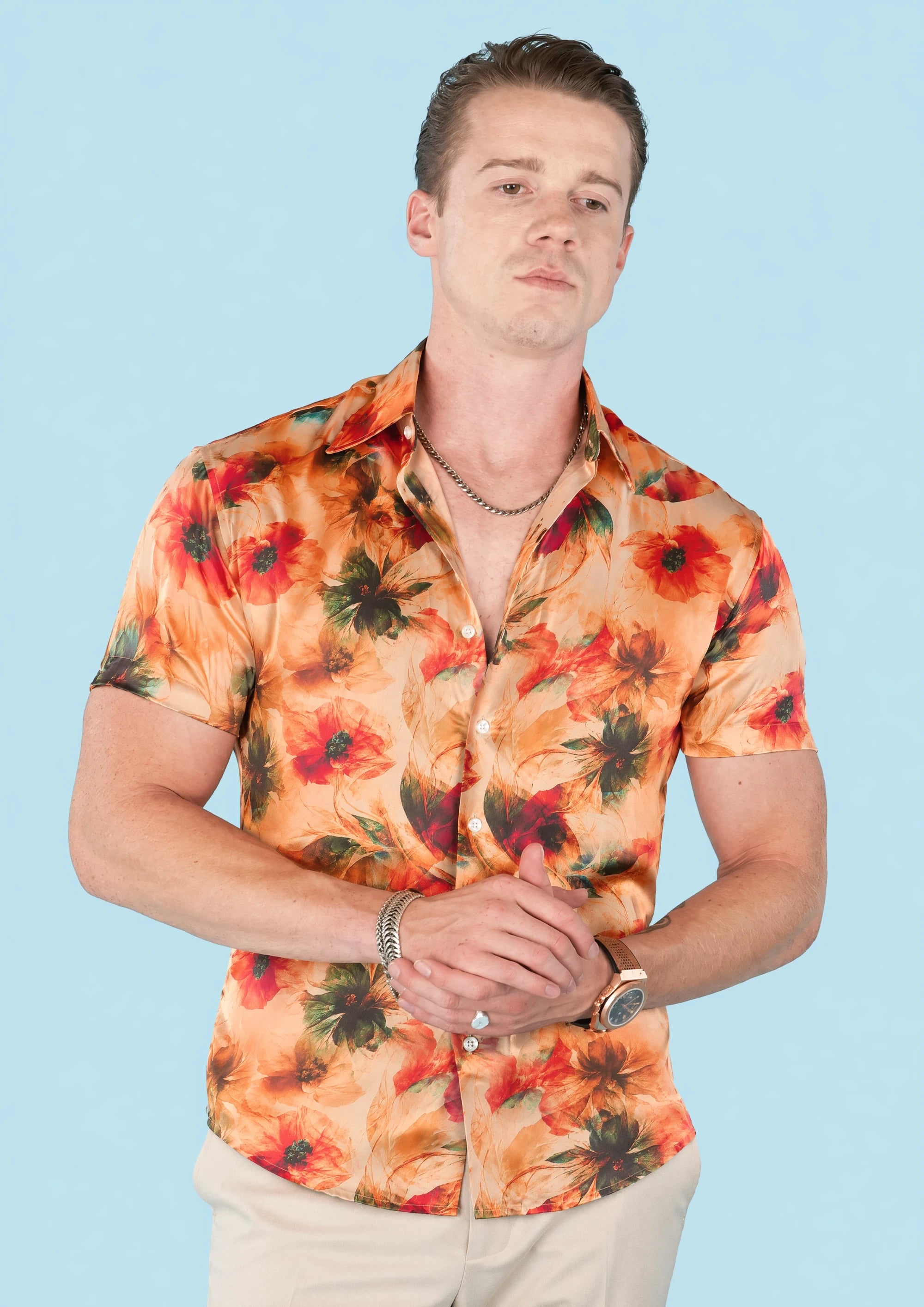 Sunset Poppy Silk Shirt311