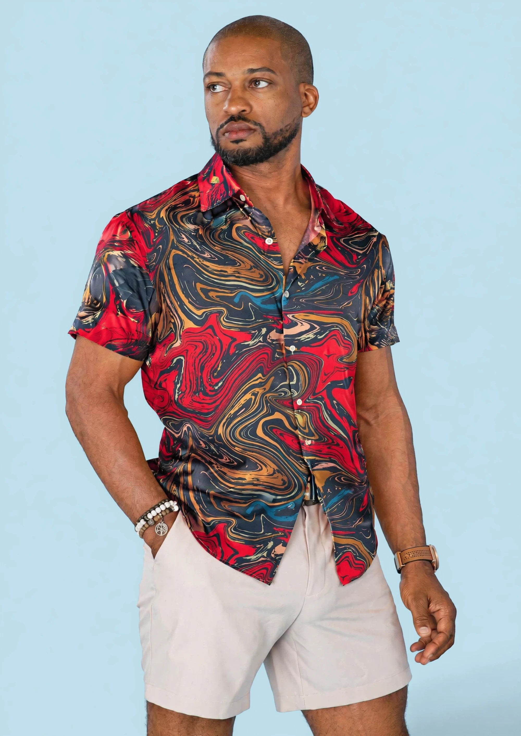 Crimson Swirl Silk Shirt - front view, alternate angle770