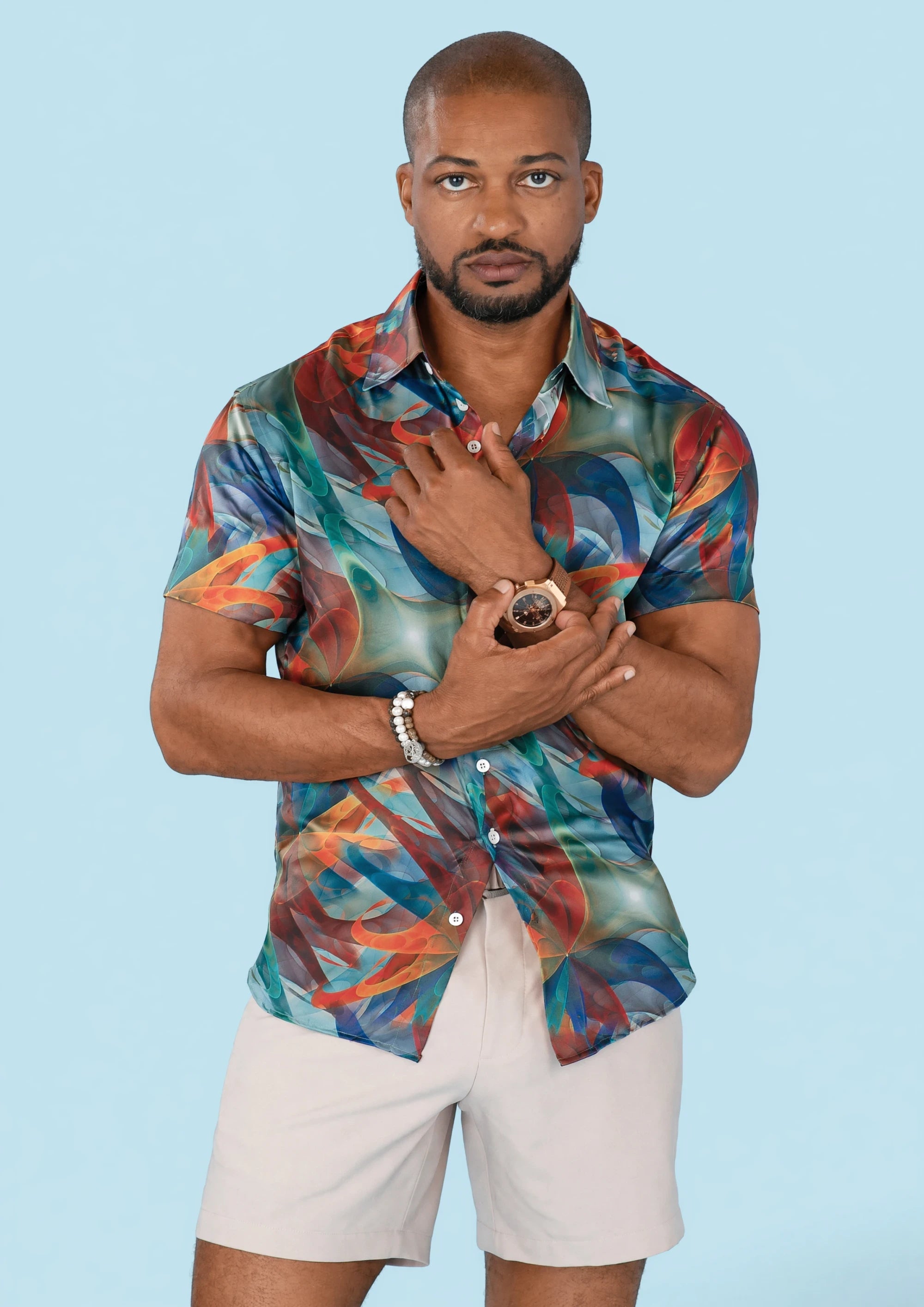 Ocean Swirl Silk Shirt - front view, alternate angle805