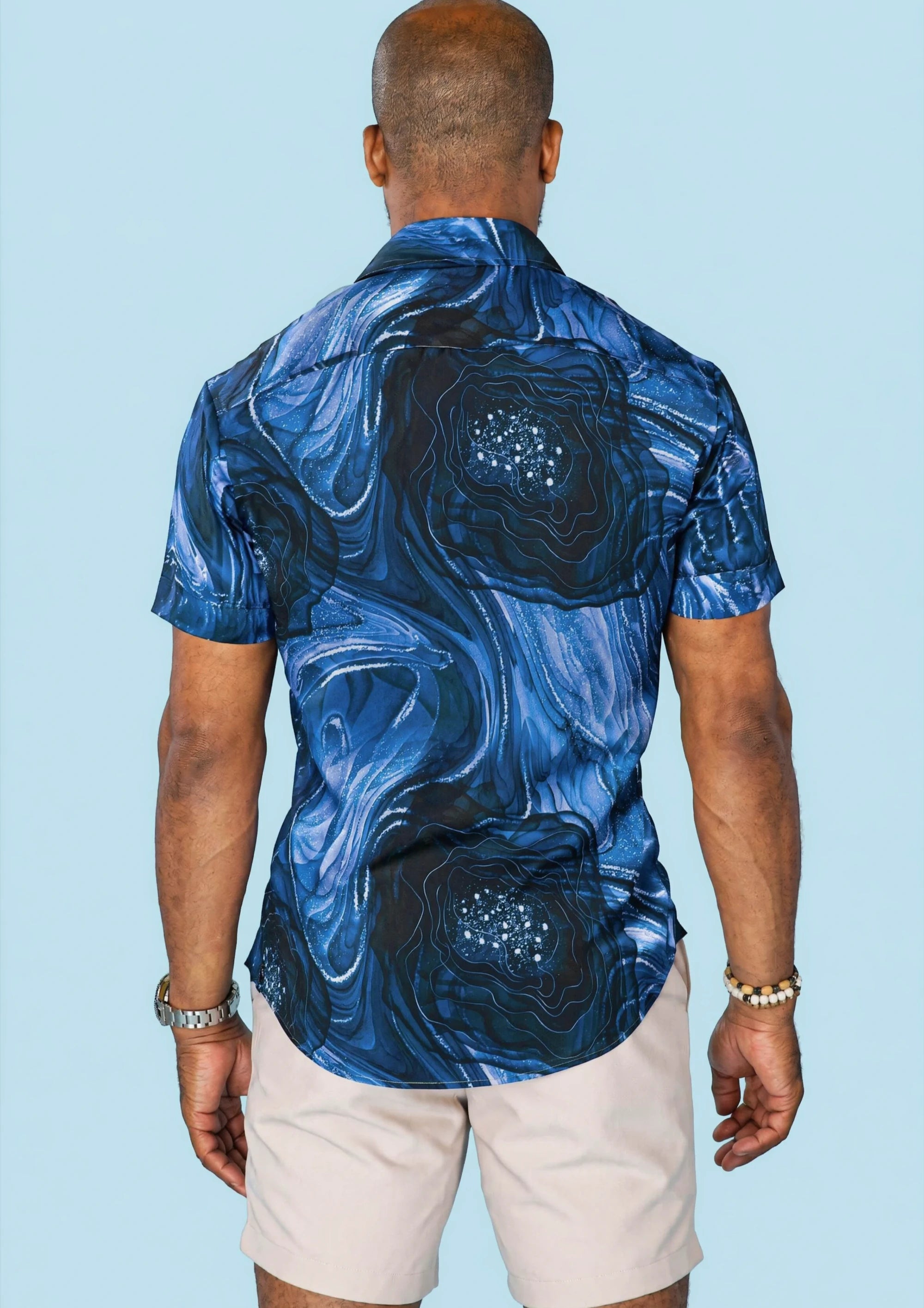 Indigo Marble Silk Shirt - back view631