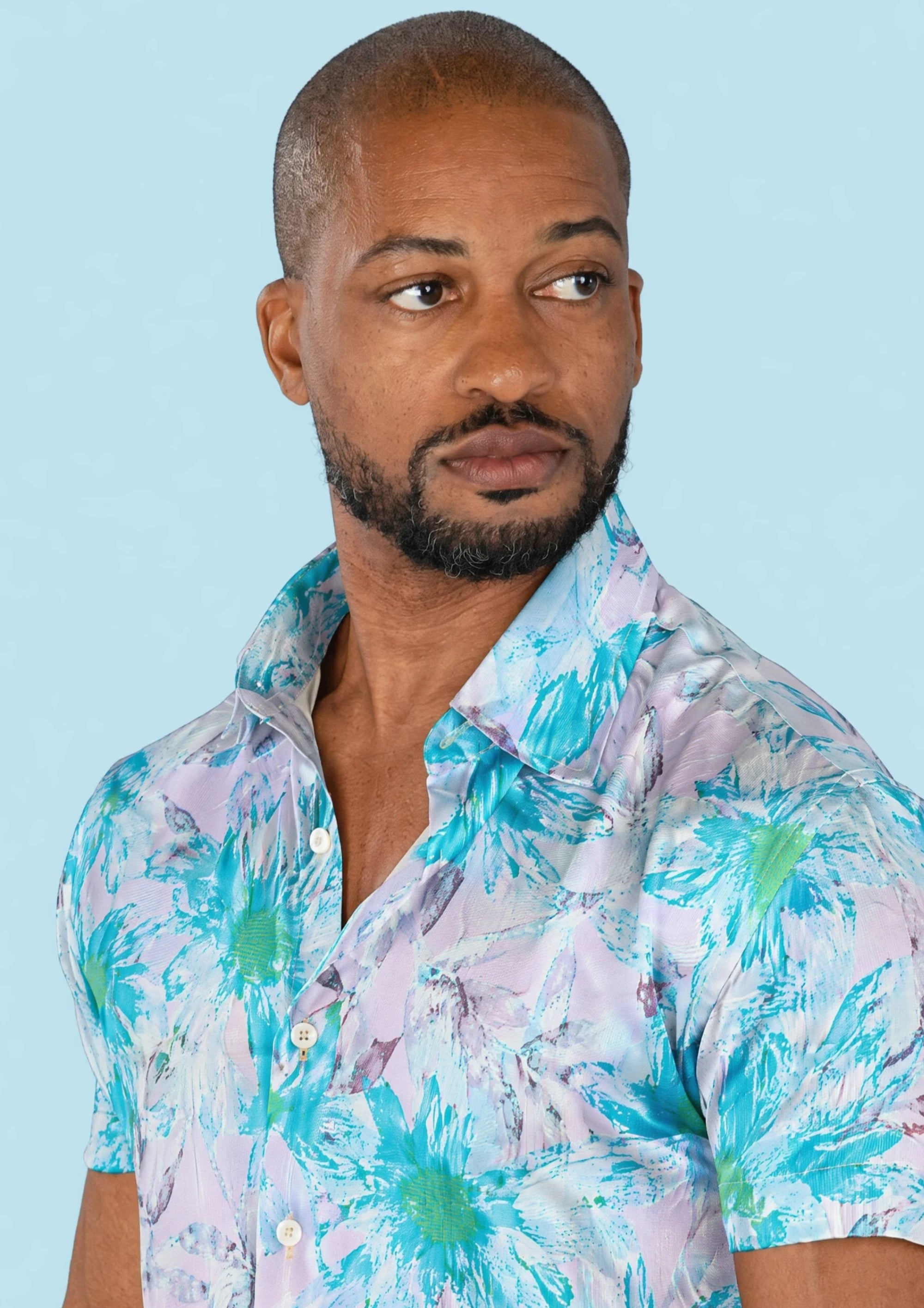 Aqua Daisy Silk Shirt - in motion744