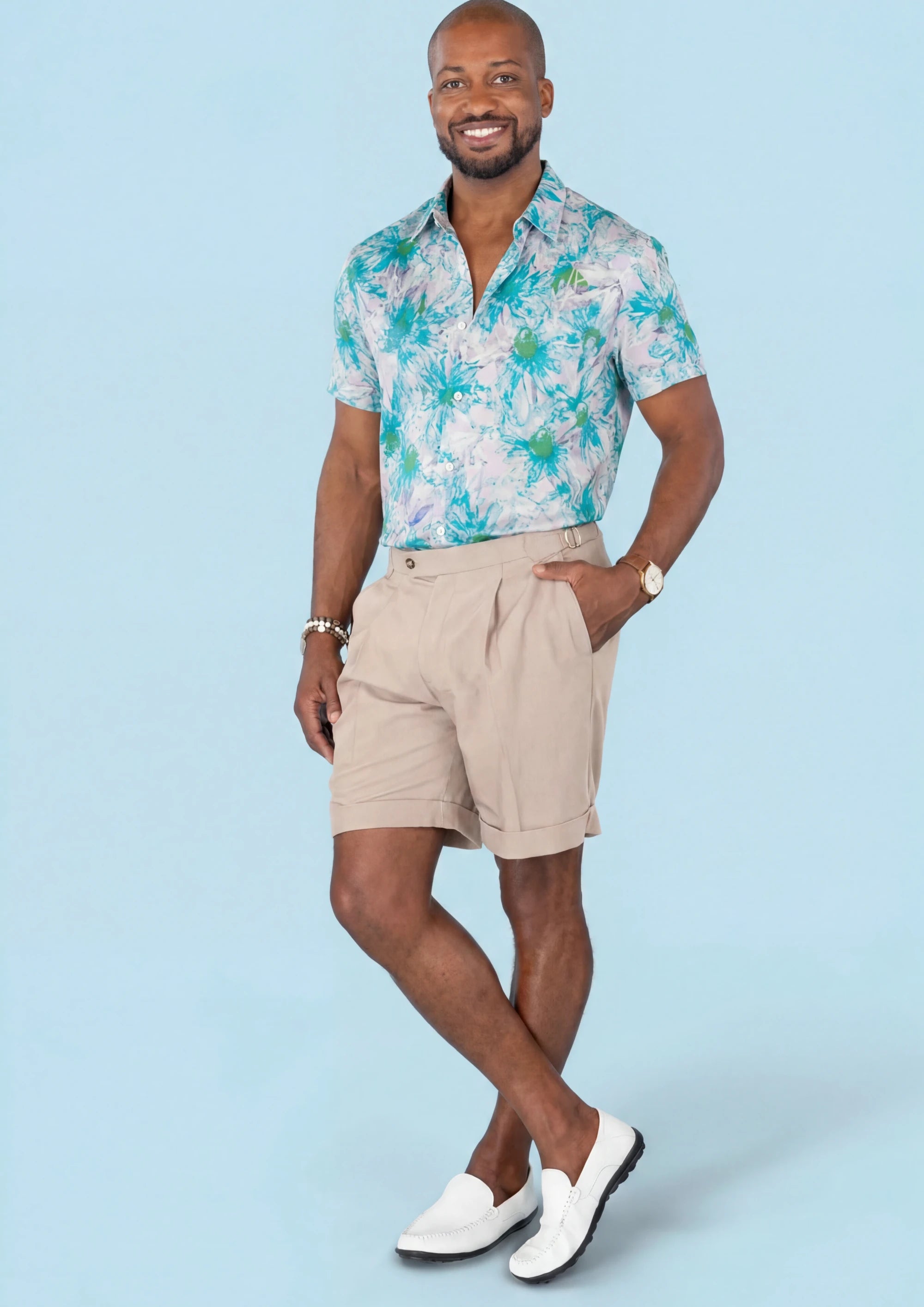 Aqua Daisy Silk Shirt - full length front view938