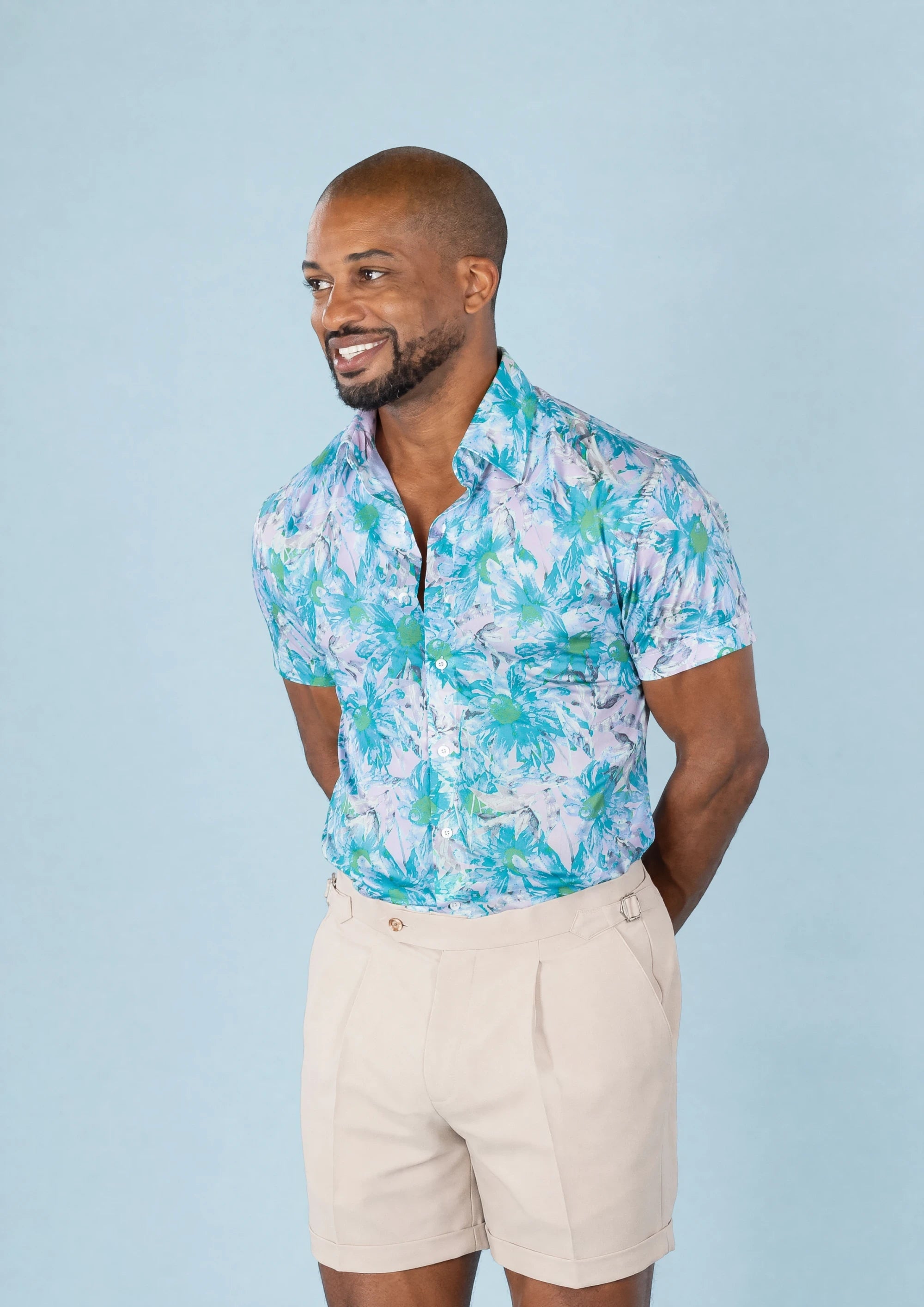 Aqua Daisy Silk Shirt - front view, alternate angle162