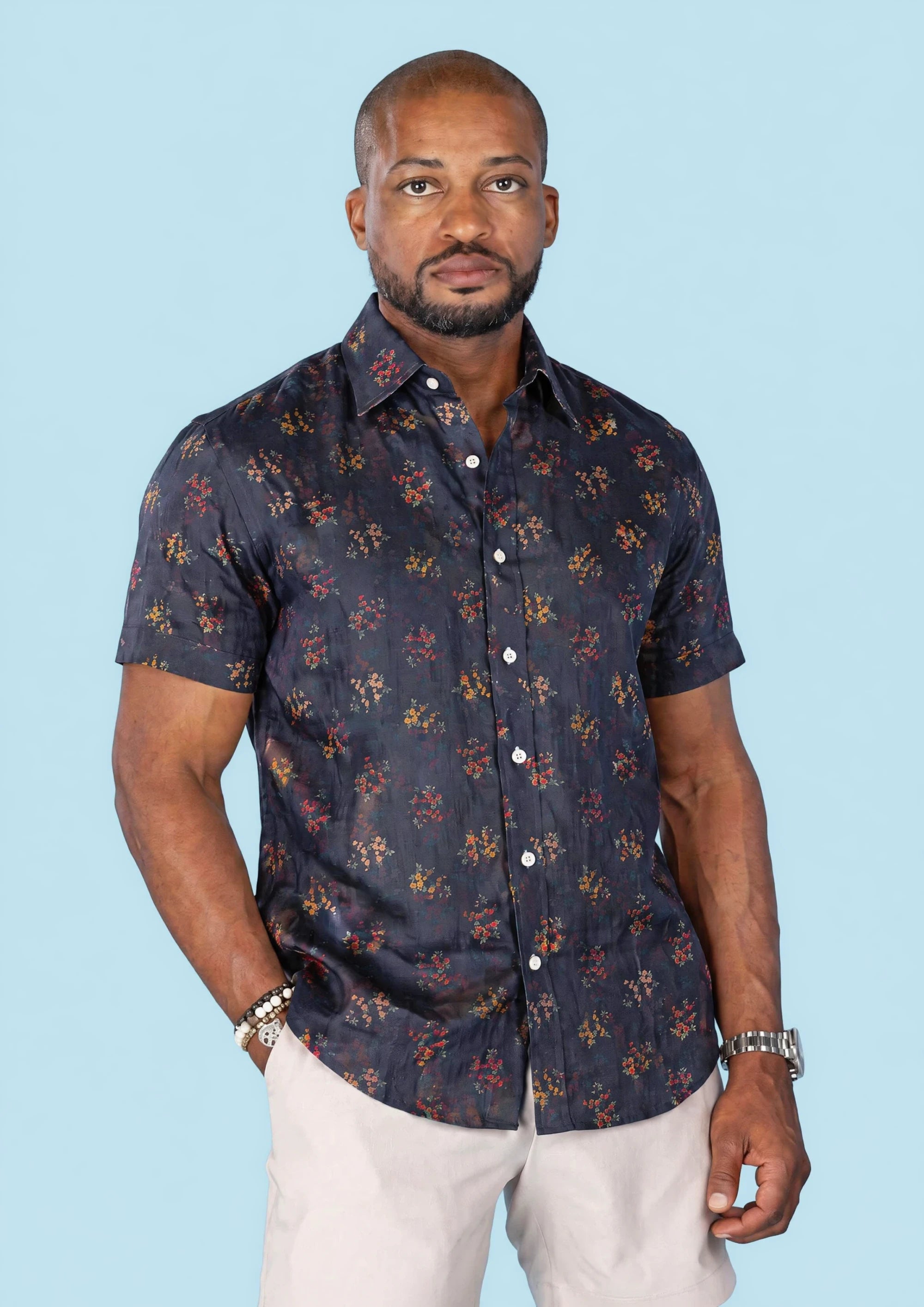 Midnight Bloom Silk Shirt - front view, alternate angle906