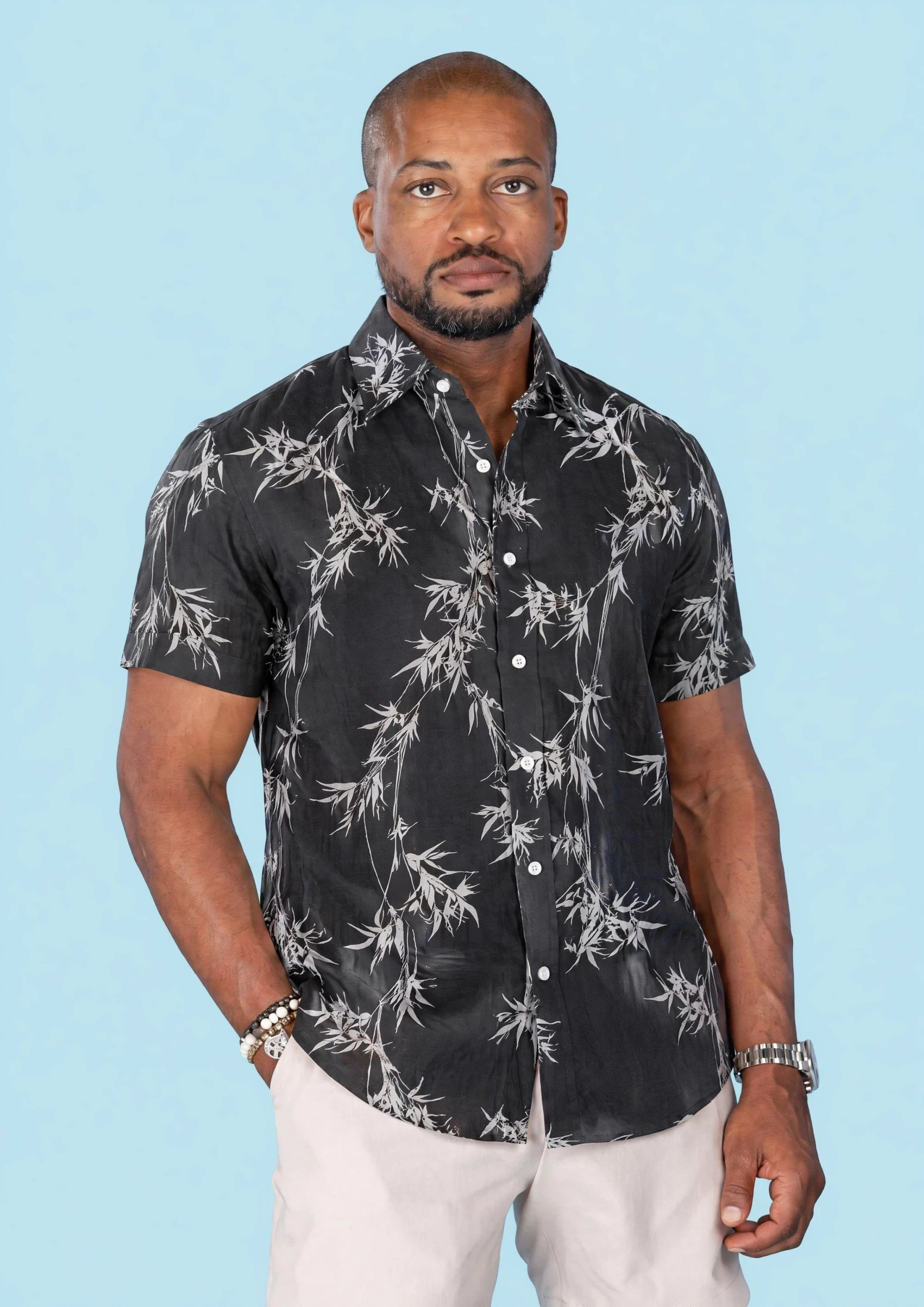 Black Bamboo Silk Shirt - front view957