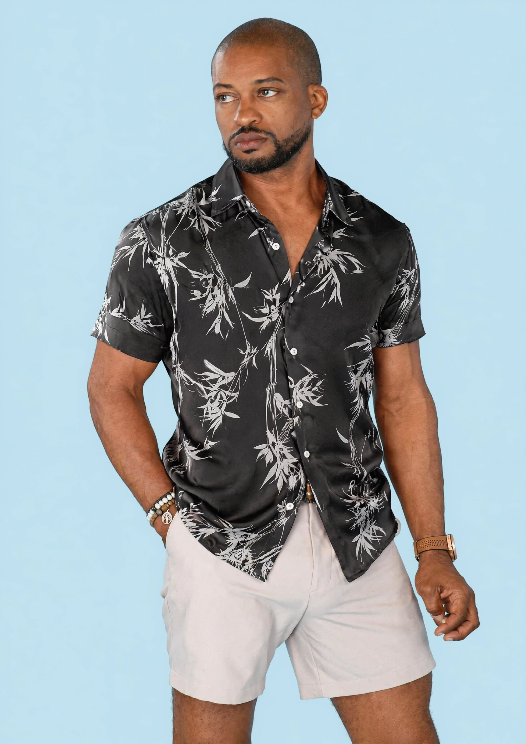 Black Bamboo Silk Shirt - front view, alternate angle264