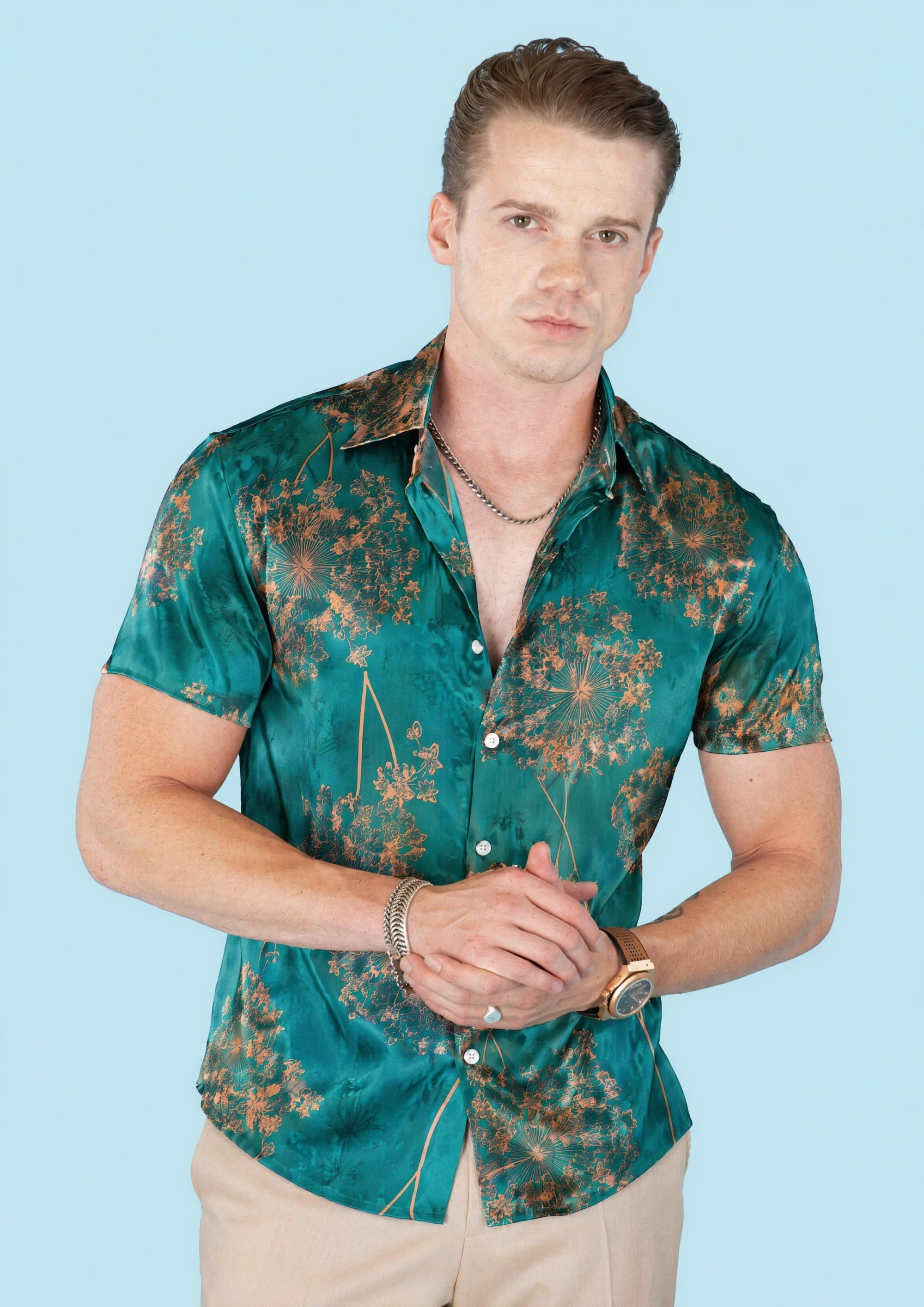 Emerald Lace Silk Shirt632