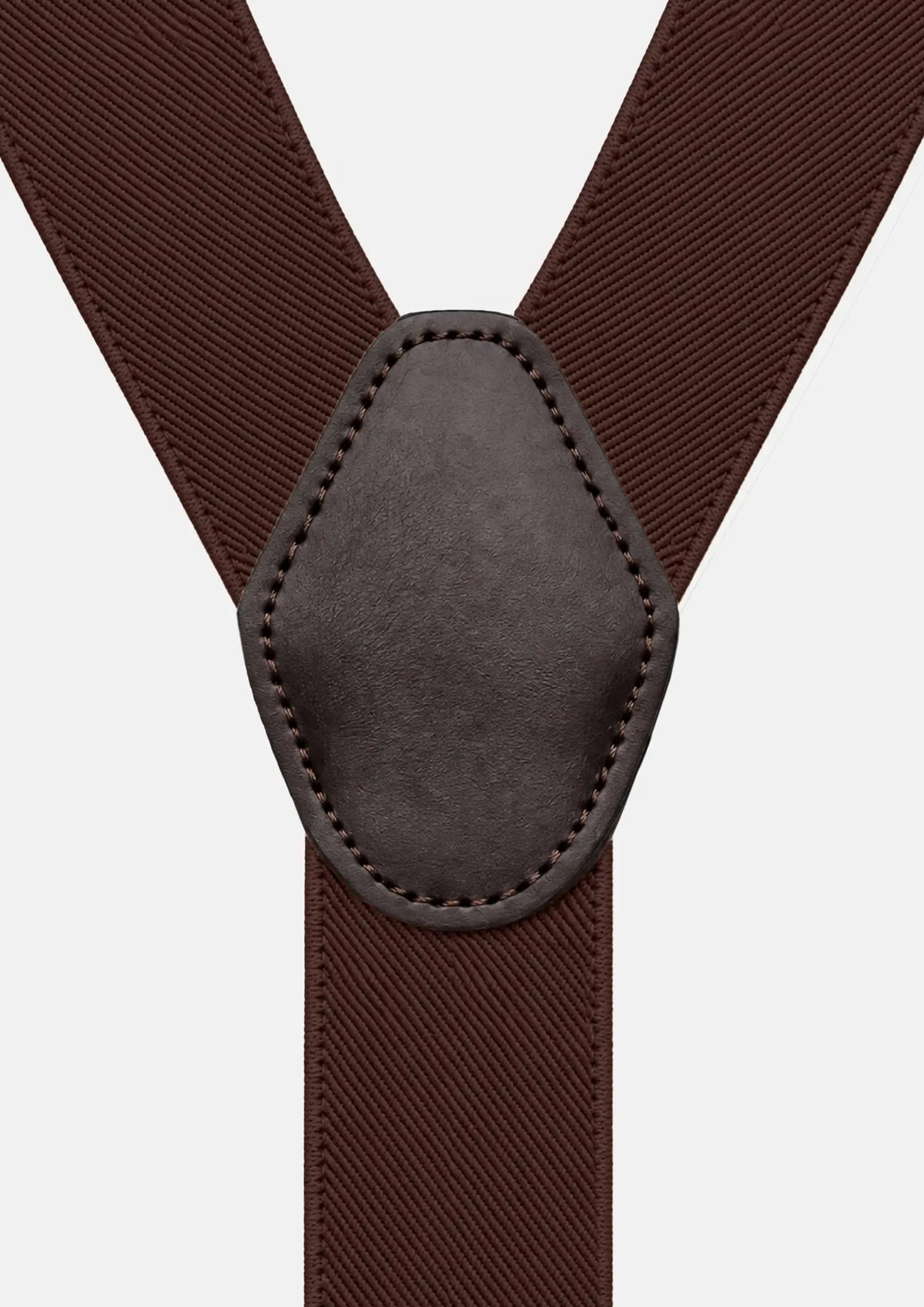 Chocolate Brown Suspenders - brown faux leather back patch close-up797