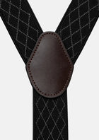 Black Lattice Suspenders - brown faux leather back patch close-up265