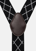 Black Diamond Grid Suspenders - brown faux leather back patch close-up90