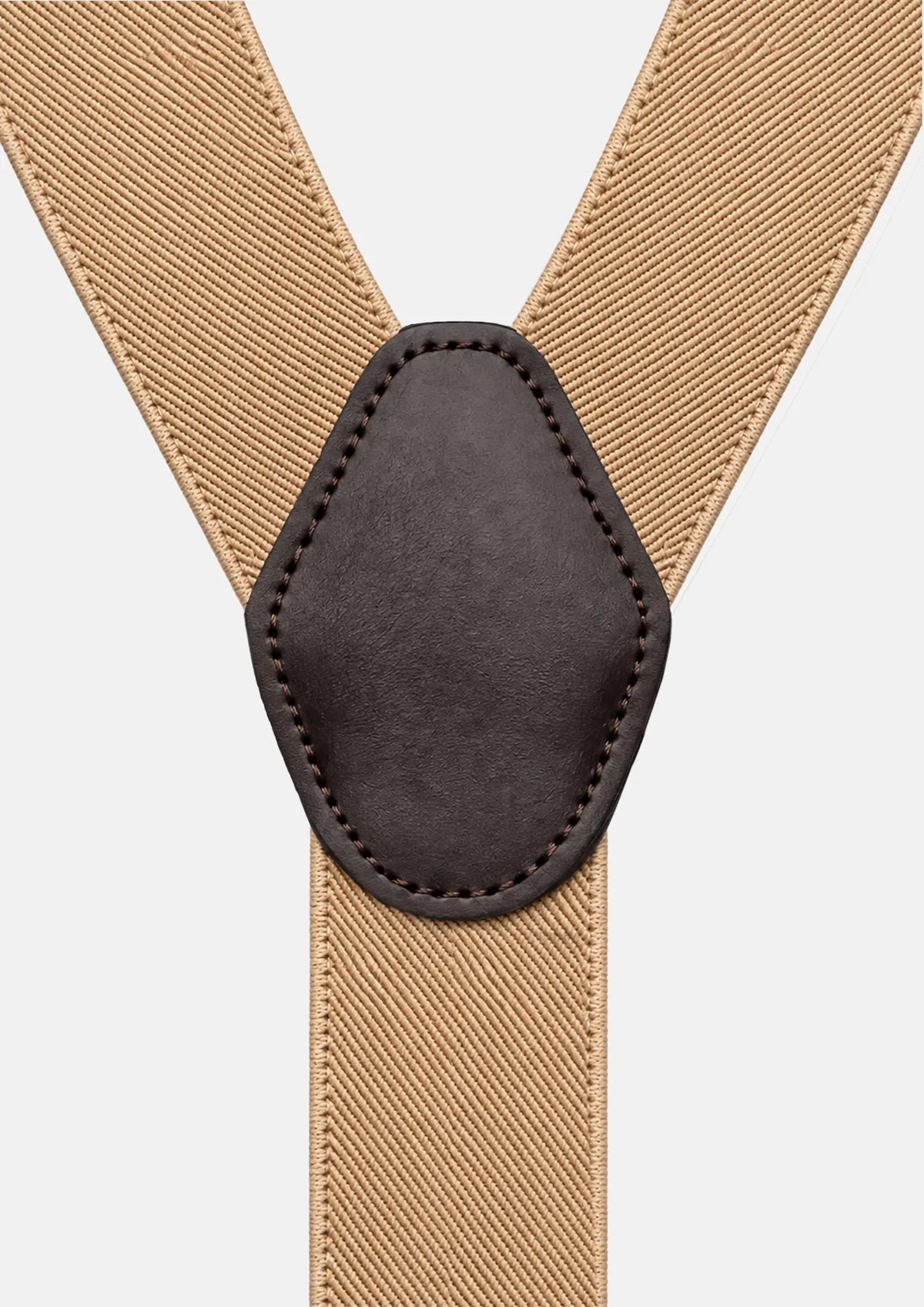 Essential Tan Suspenders - brown faux leather back patch close-up698
