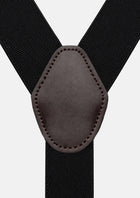Classic Black Suspenders - brown faux leather back patch close-up119