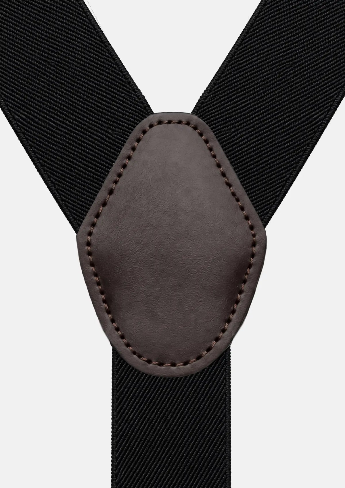 Classic Black Suspenders - brown faux leather back patch close-up290