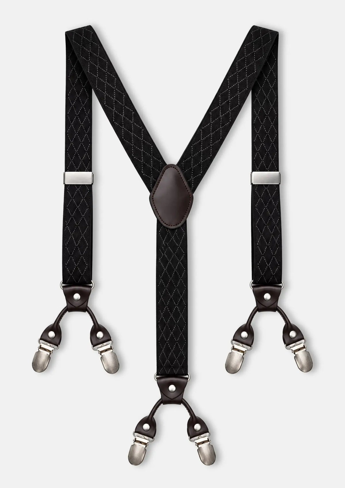 Black Lattice Suspenders - full Y-back view with six clips109