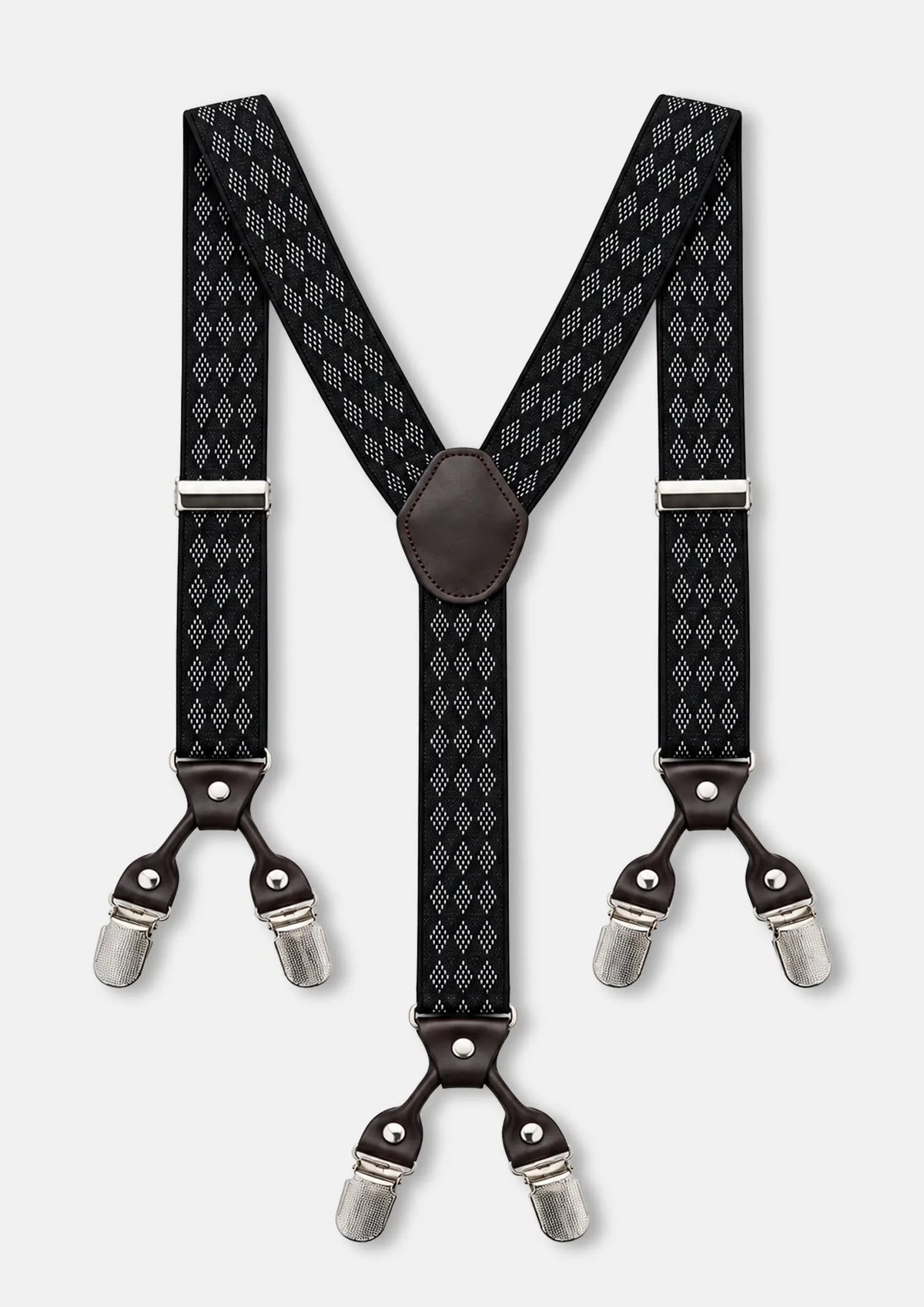 Black Mosaic Suspenders - full Y-back view with six clips586