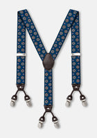 Blue Medallion Suspenders - full Y-back view with six clips928