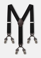Classic Black Suspenders - full Y-back view with six clips836