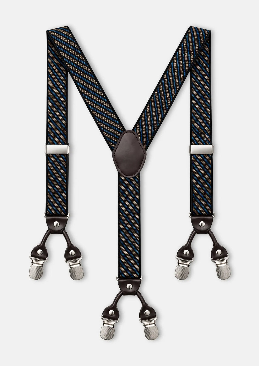 Blue &amp; Tan Striped Suspenders905