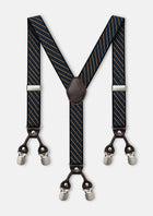 Blue & Tan Striped Suspenders - full Y-back view with six clips901