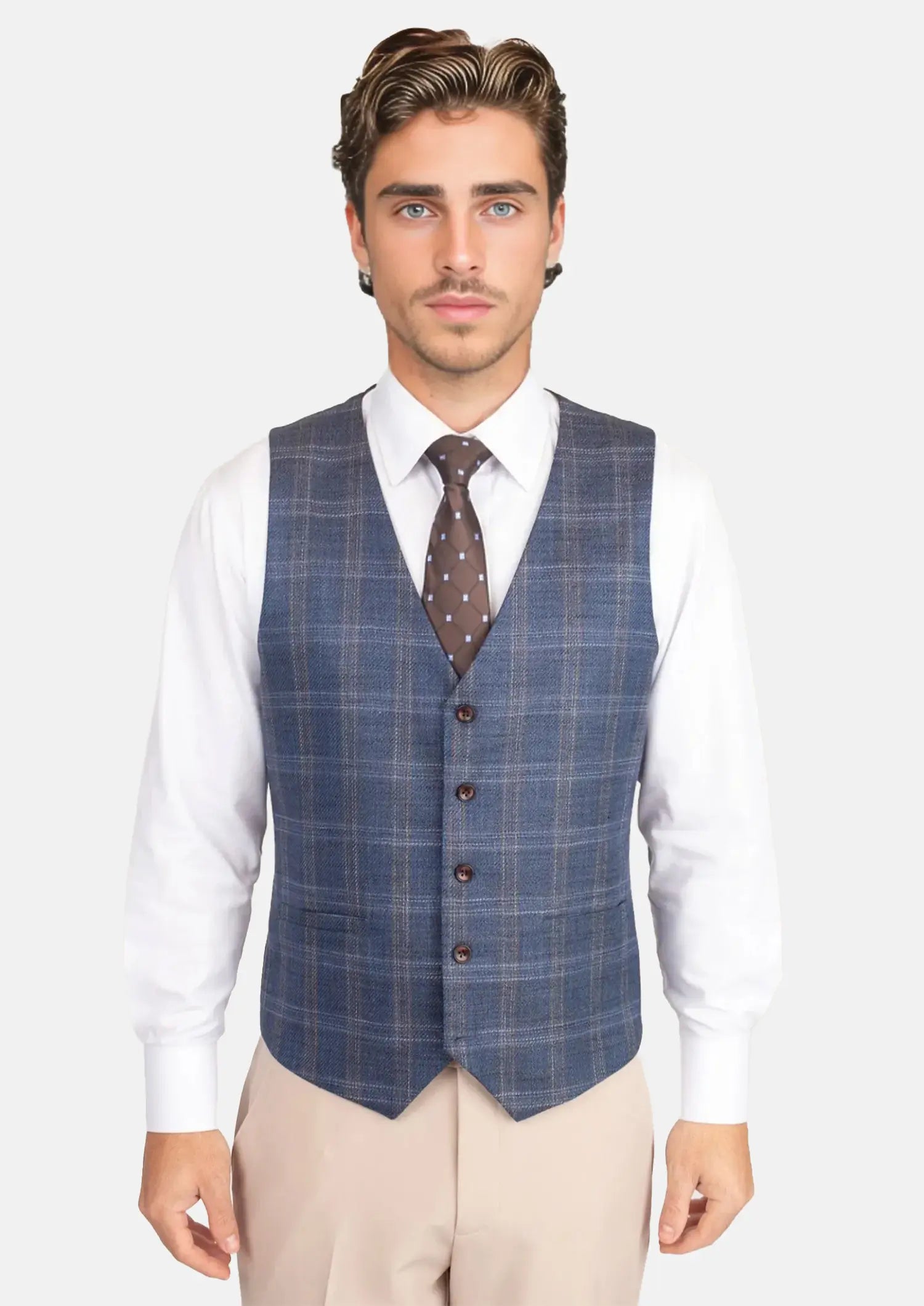 Deep Cobalt Blue Plaid Vest723