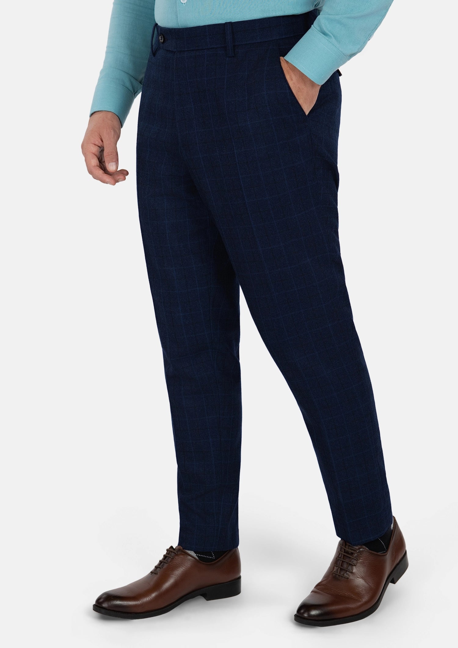 Deep Blue Flannel Windowpane Pants