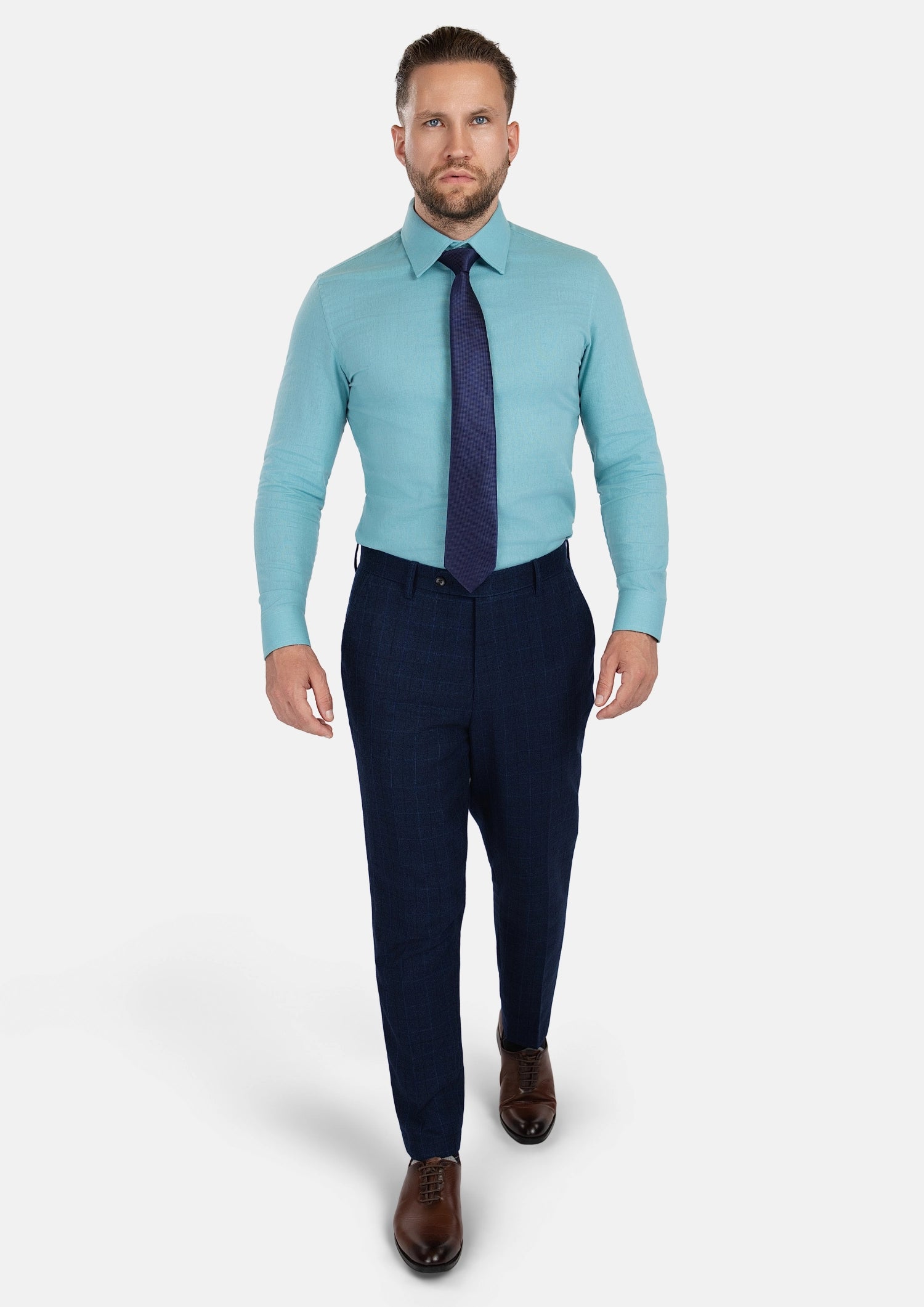 Deep Blue Flannel Windowpane Pants