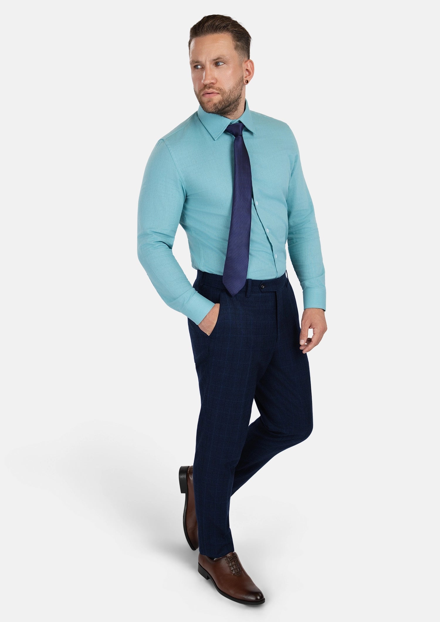 Deep Blue Flannel Windowpane Pants