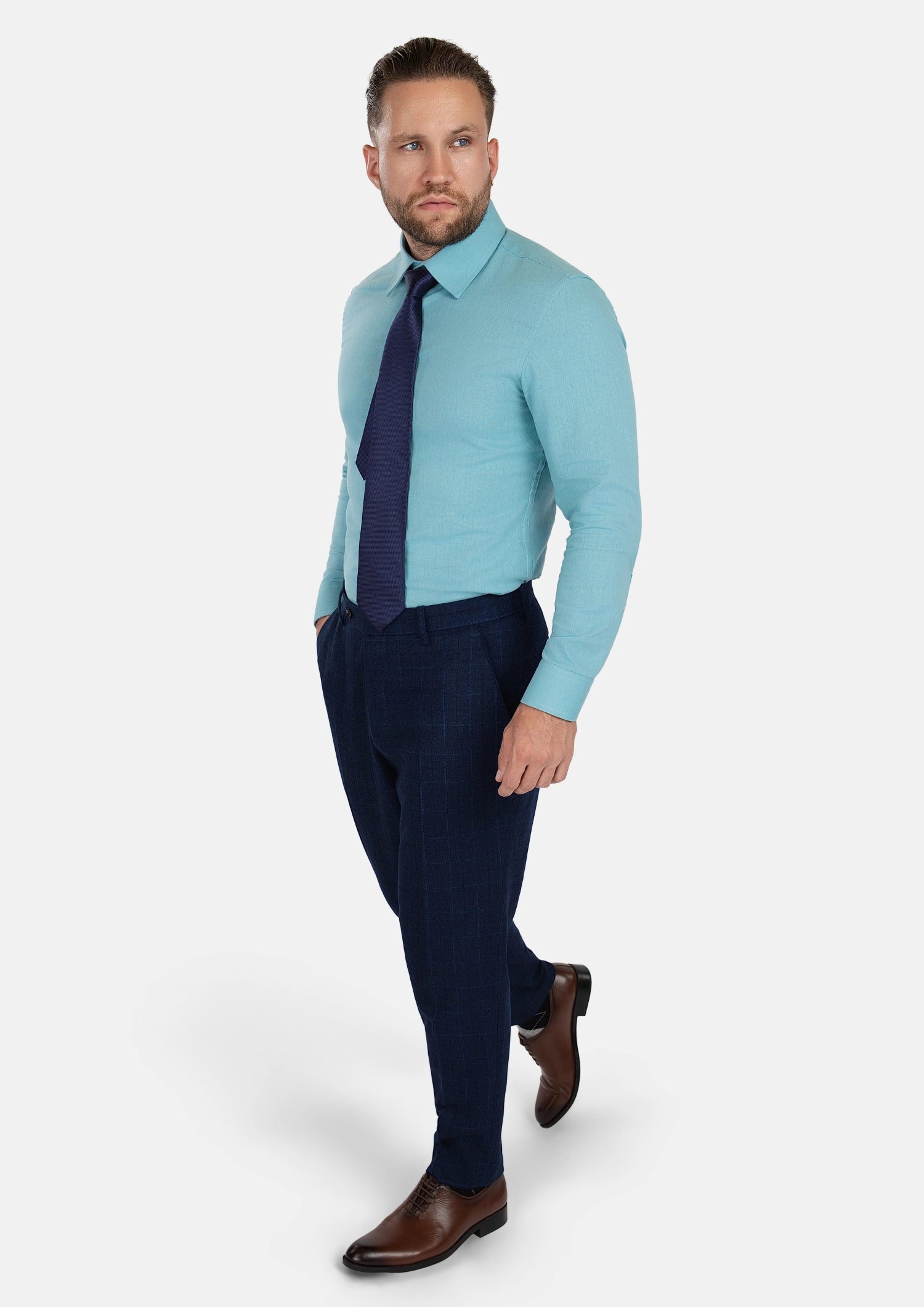 Deep Blue Flannel Windowpane Pants