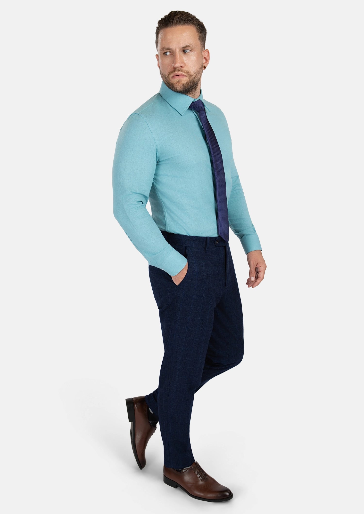 Deep Blue Flannel Windowpane Pants