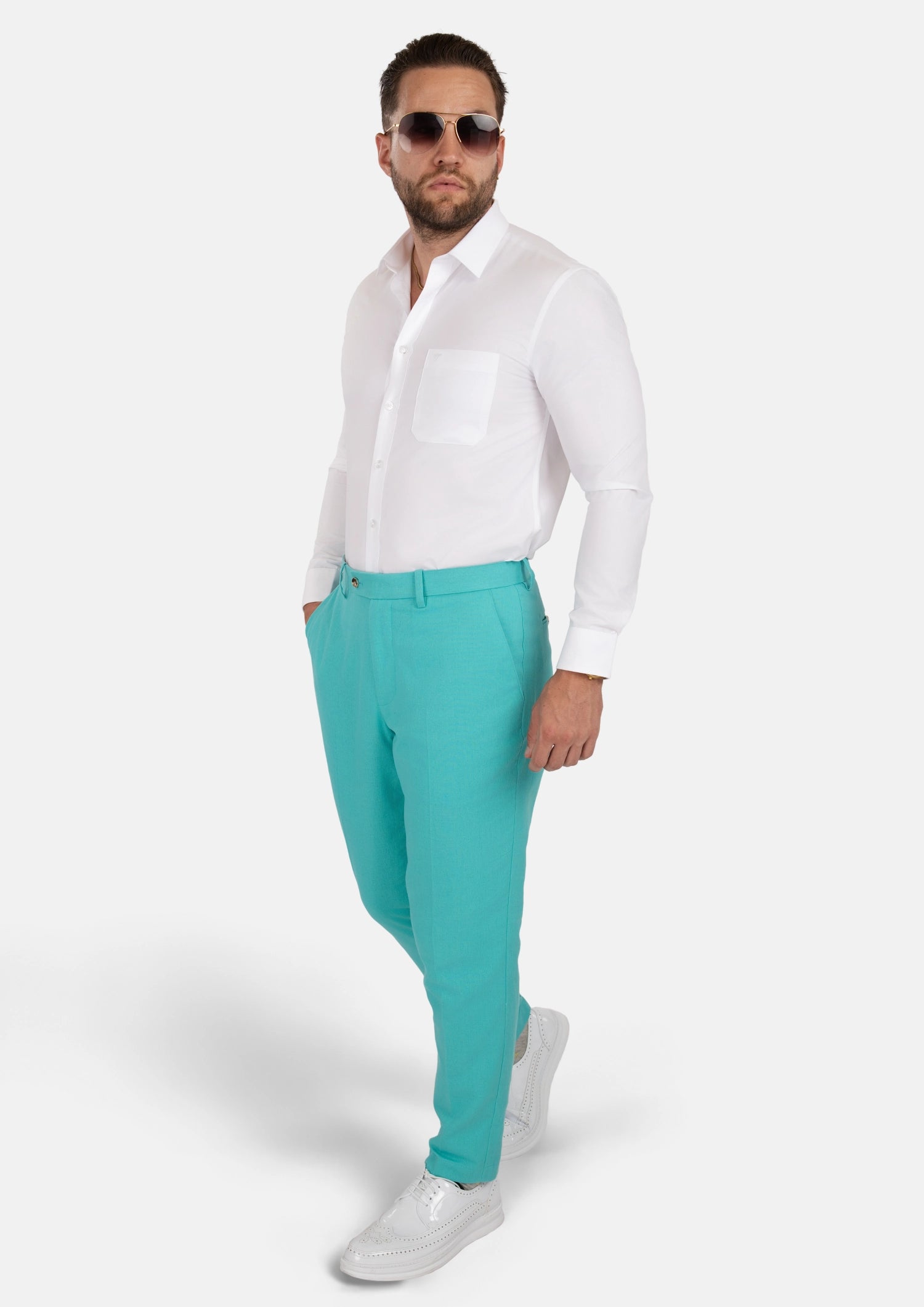 Atlantis Green Linen Blend Pants