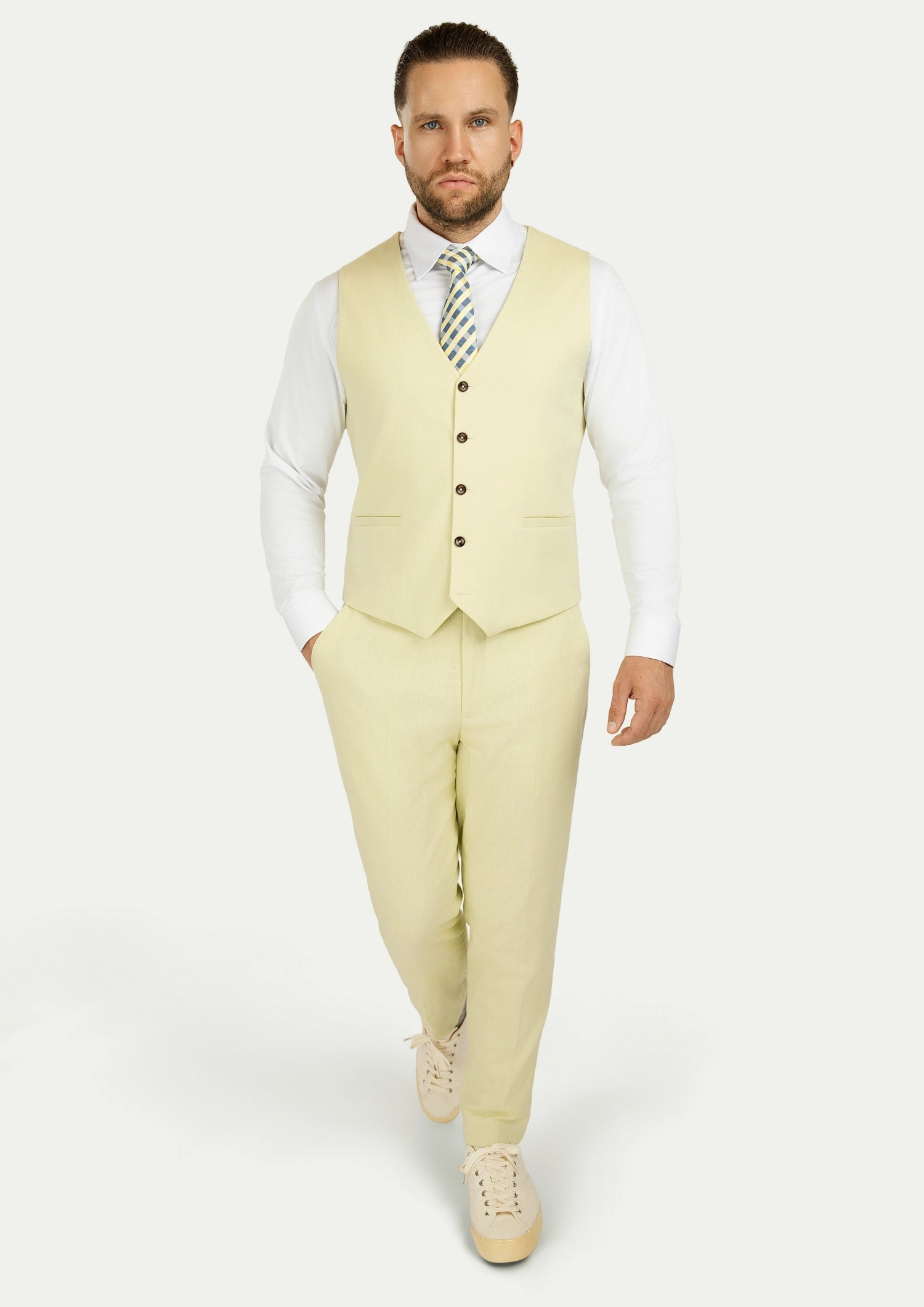 Olive Cream Linen Blend Vest48