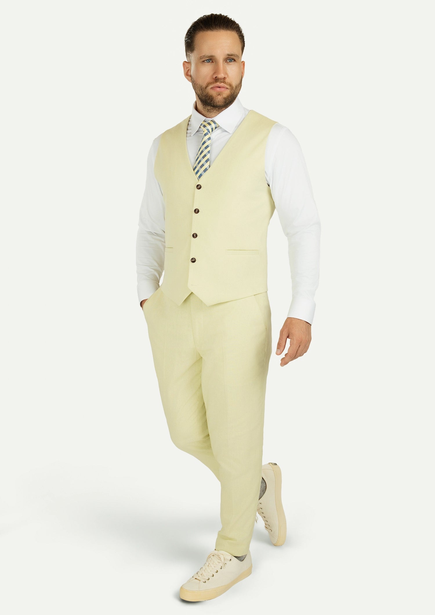 Olive Cream Linen Blend Vest505