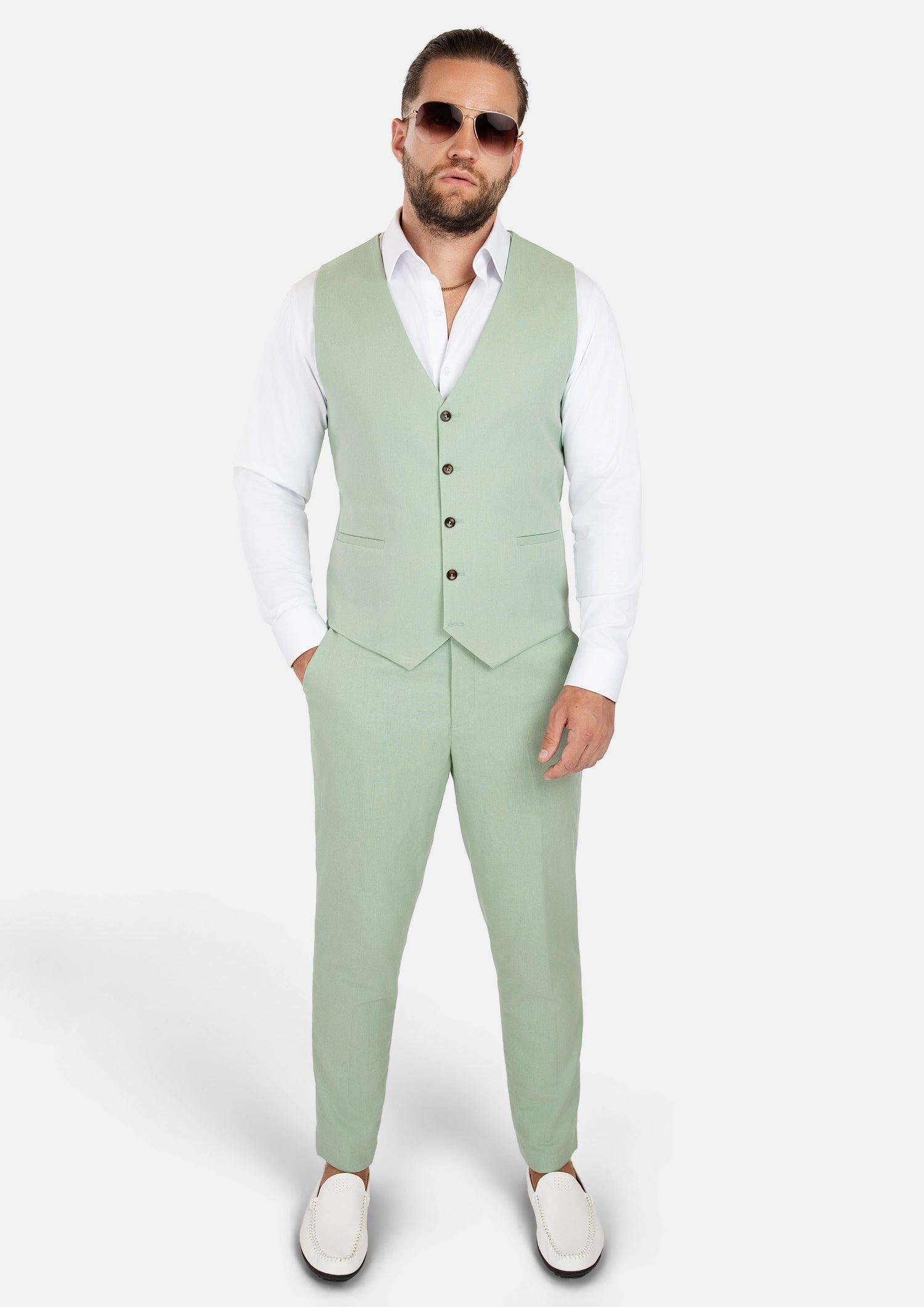 Fern Green Linen Blend Vest